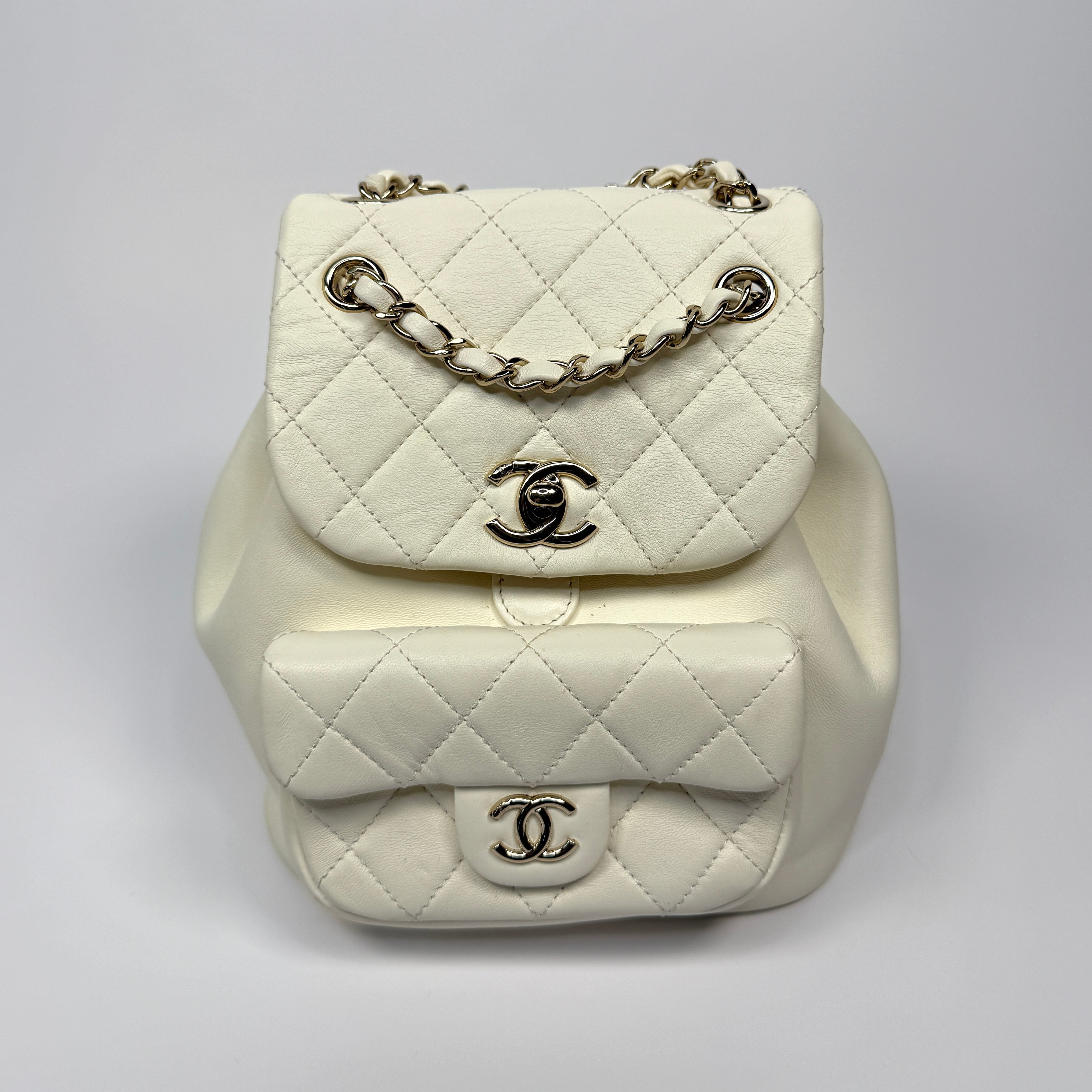 Chanel Duma Backpack In White Calfskin Leather With PGHW