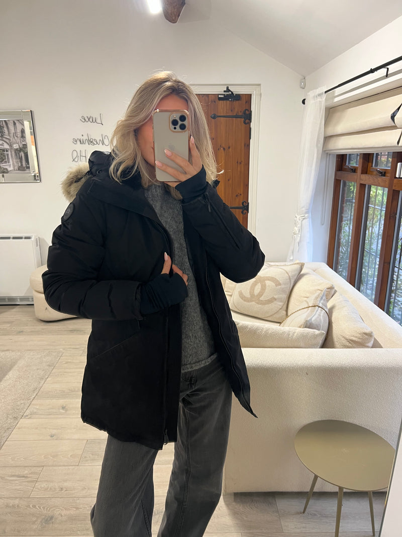 Canada Goose Black Coat With Fur Hood (Size M/UK10)