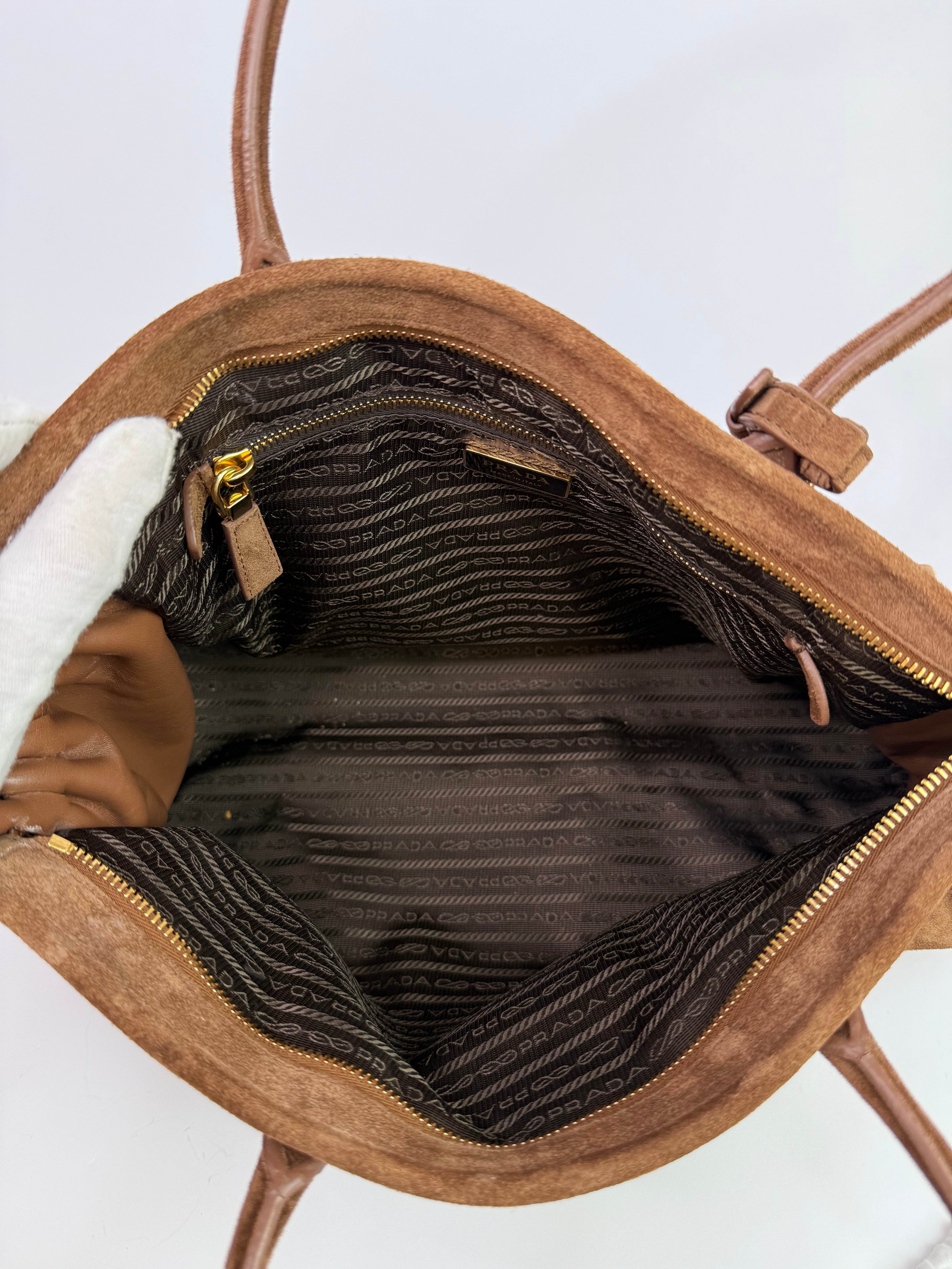 Prada Large Bonnie Suede Handbag