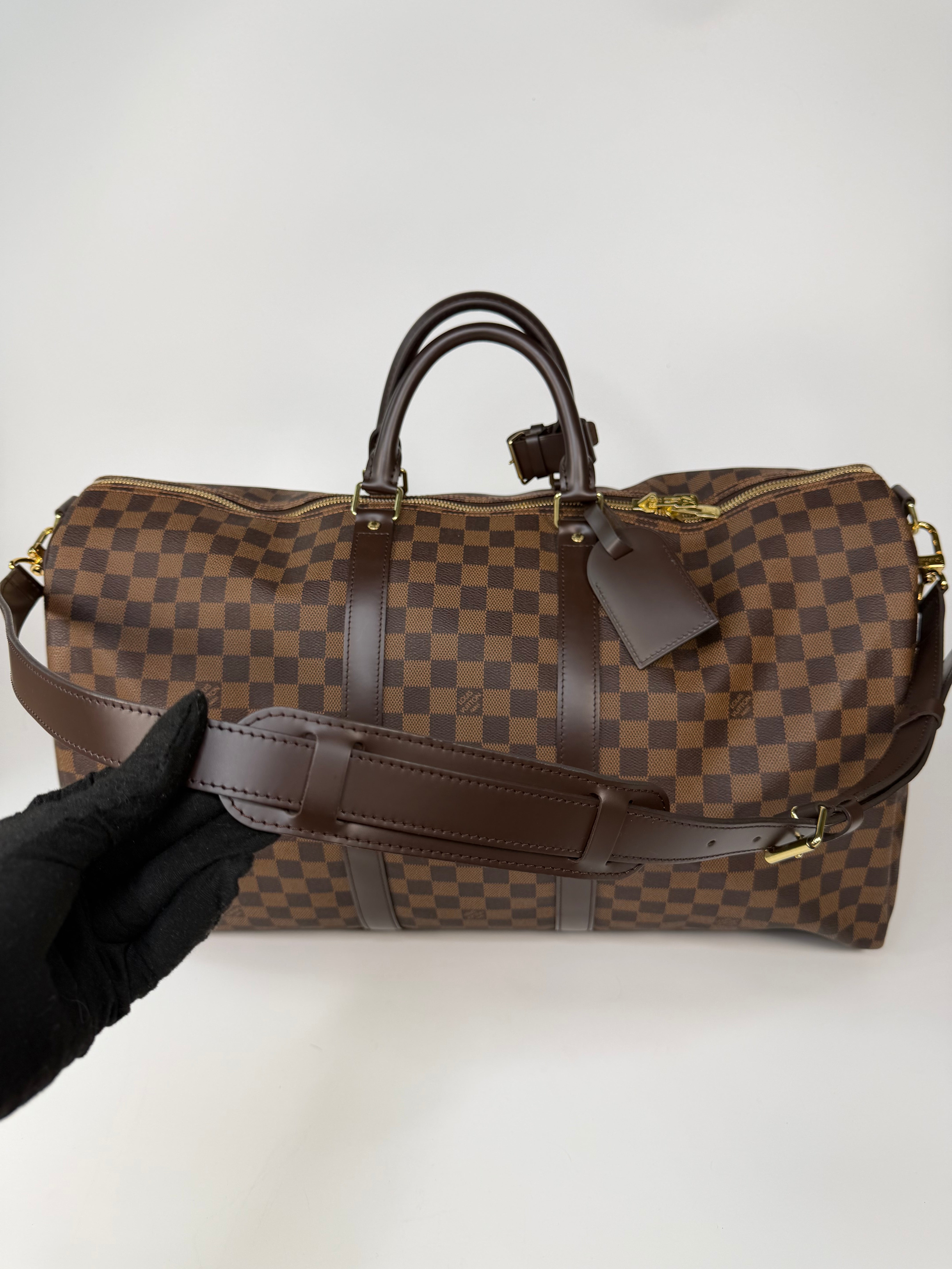 Louis Vuitton Keepall 55 In Damier Ebene Gold Hardware