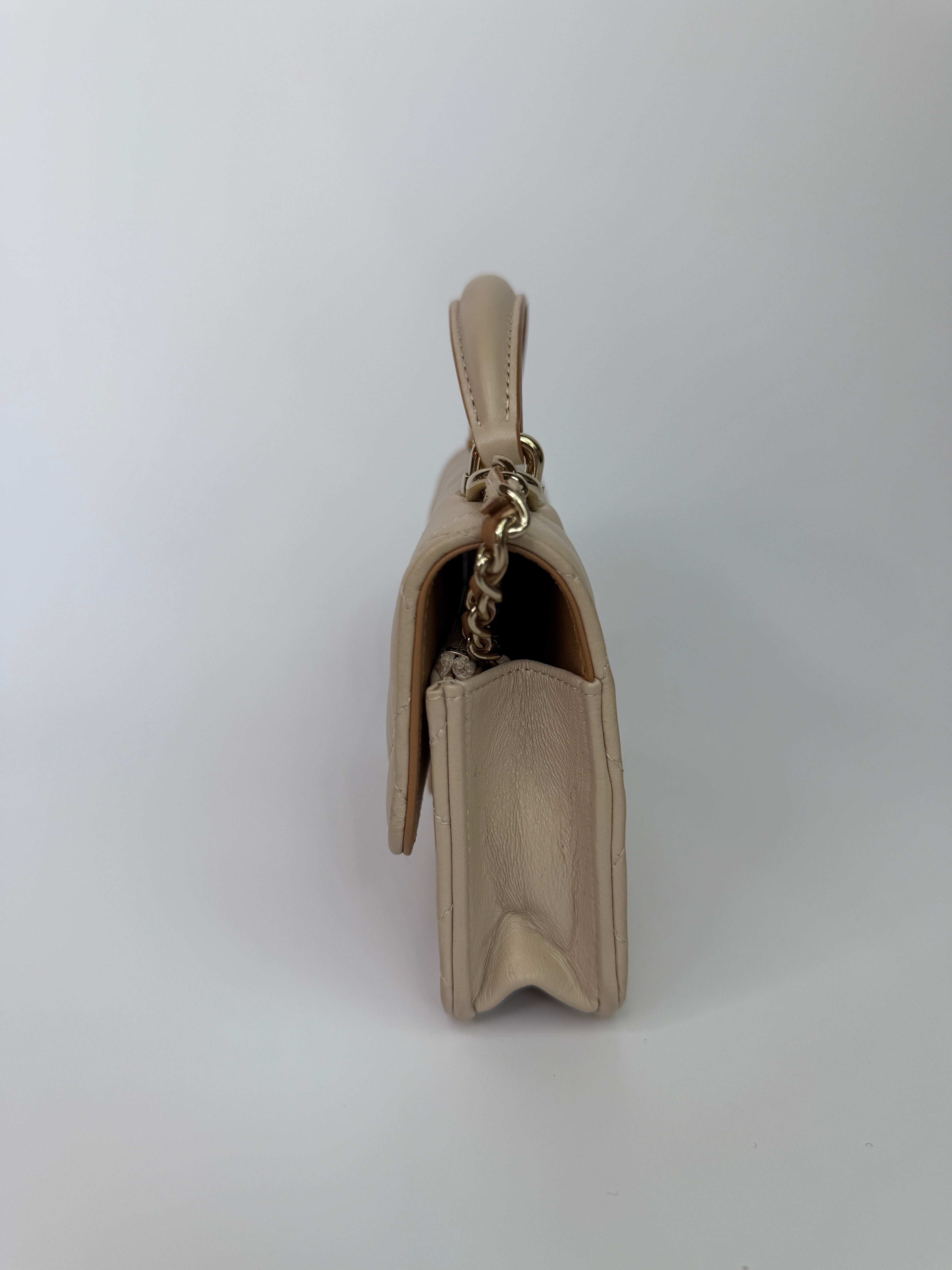 Chanel Top Handle Mini WOC Ecru/Beige Lambskin Gold Hardware 23P