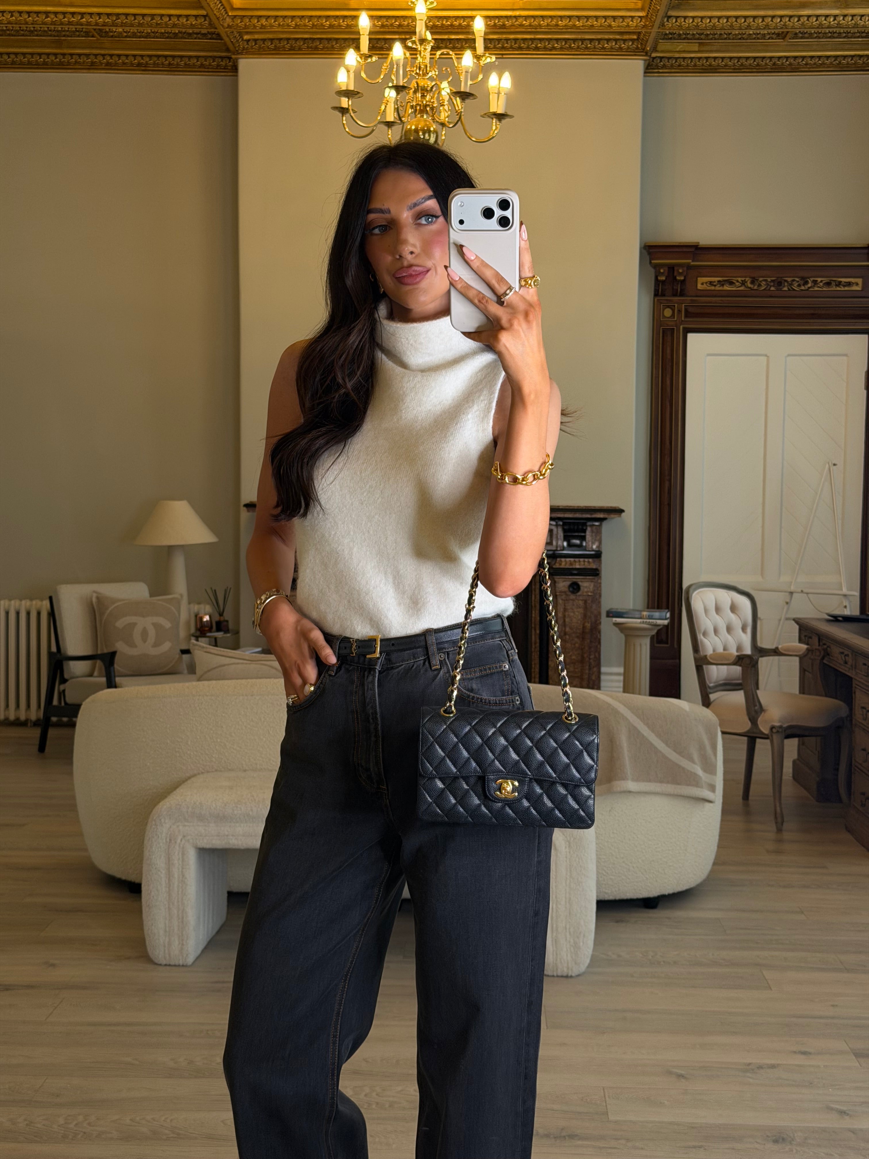 Chanel Small Vintage Classic Double Flap In Black Caviar Leather With Gold Hardware, Authentic And Preloved In Excellent Condition