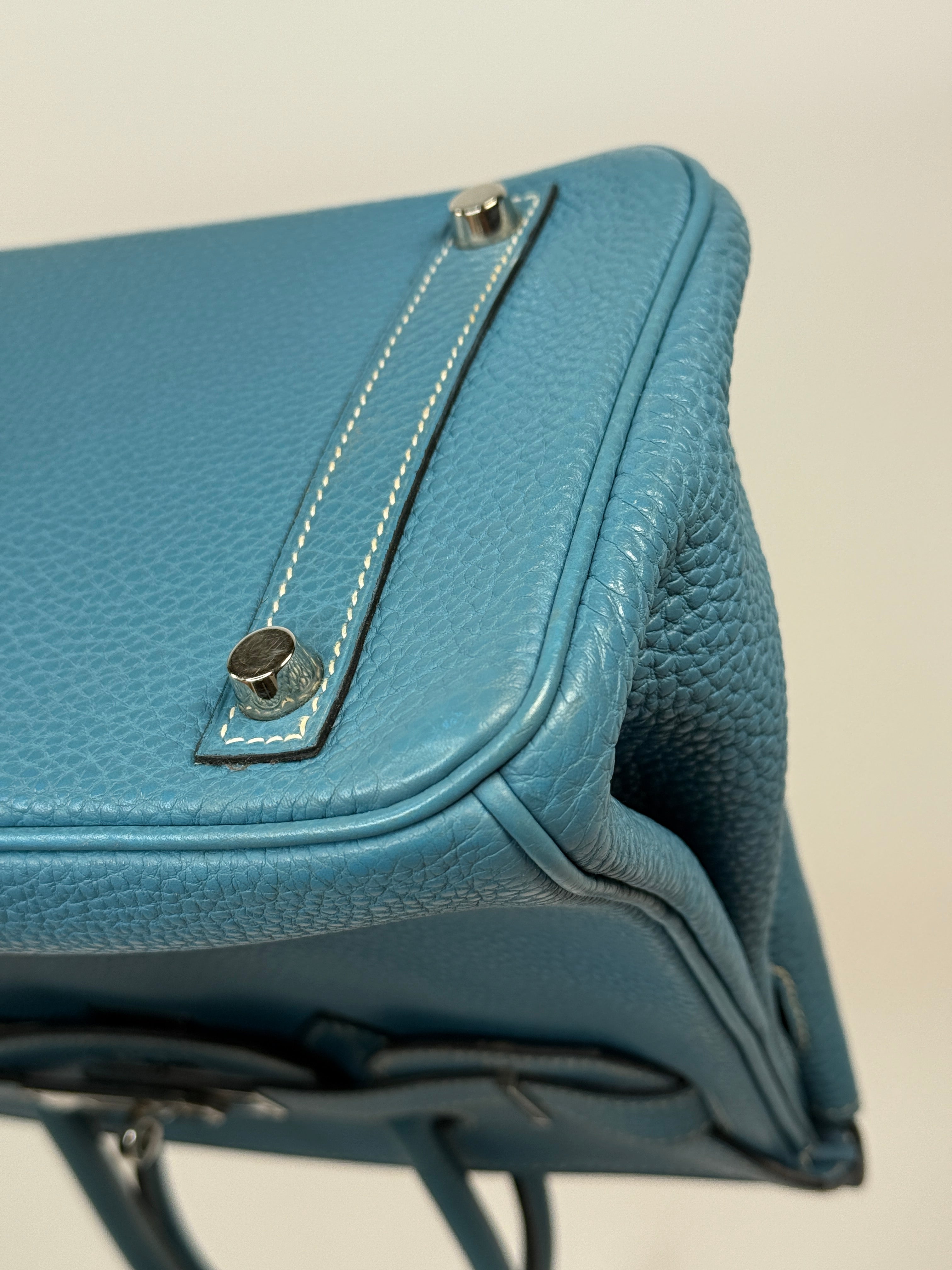 Authentic Pre Loved Hermès Birkin 30 In Blue Jean Togo Leather With Palladium Hardware Excellent Condition