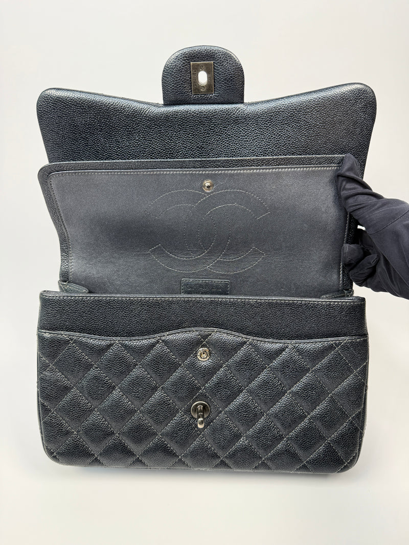 Chanel Jumbo Gunmetal Metallic Calfskin Leather With RHW