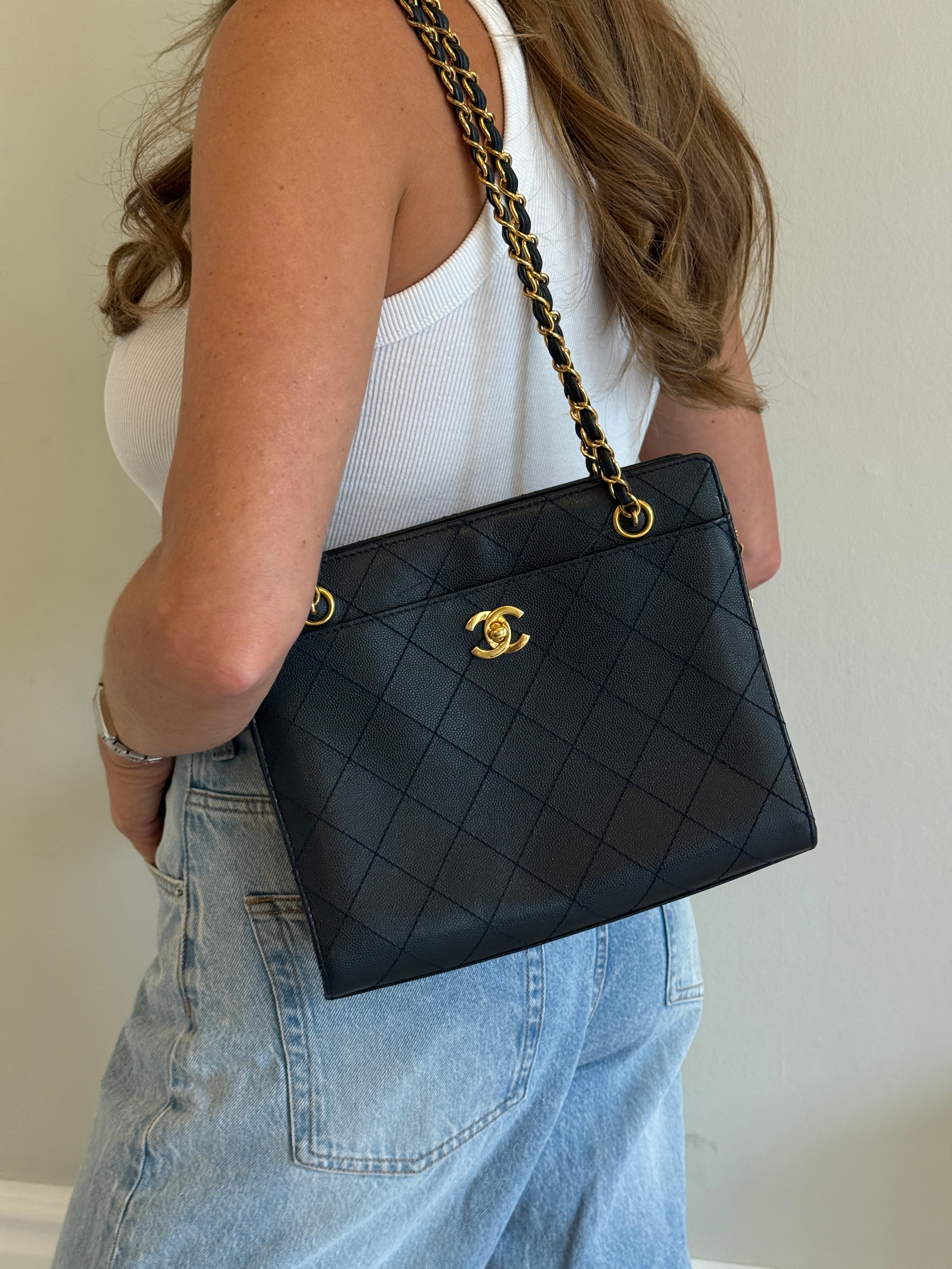 Chanel Vintage Black Caviar Tote Bag