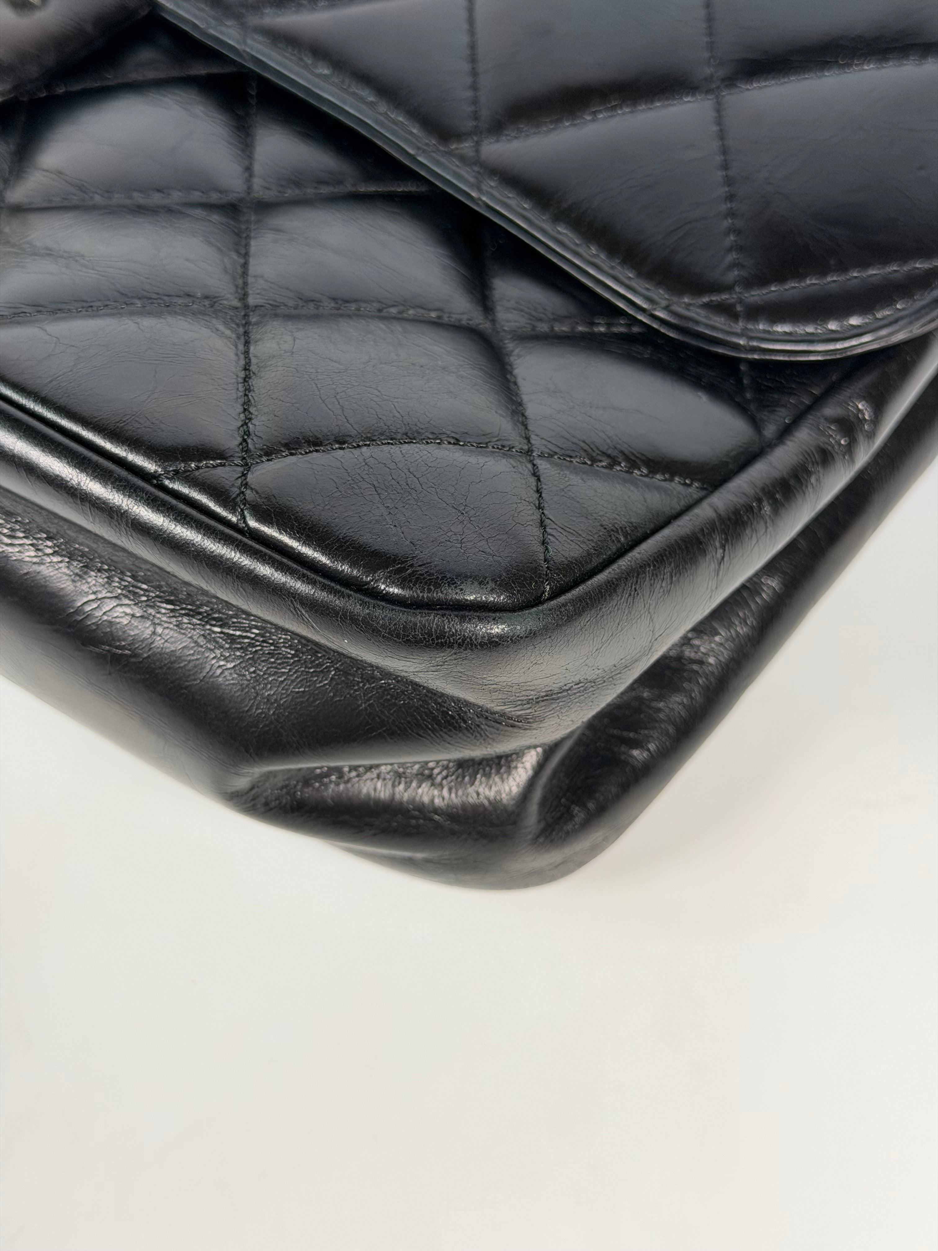 Chanel Delivery Top Handle Flap Bag In Black Calfskin Leather With Silver Hardware