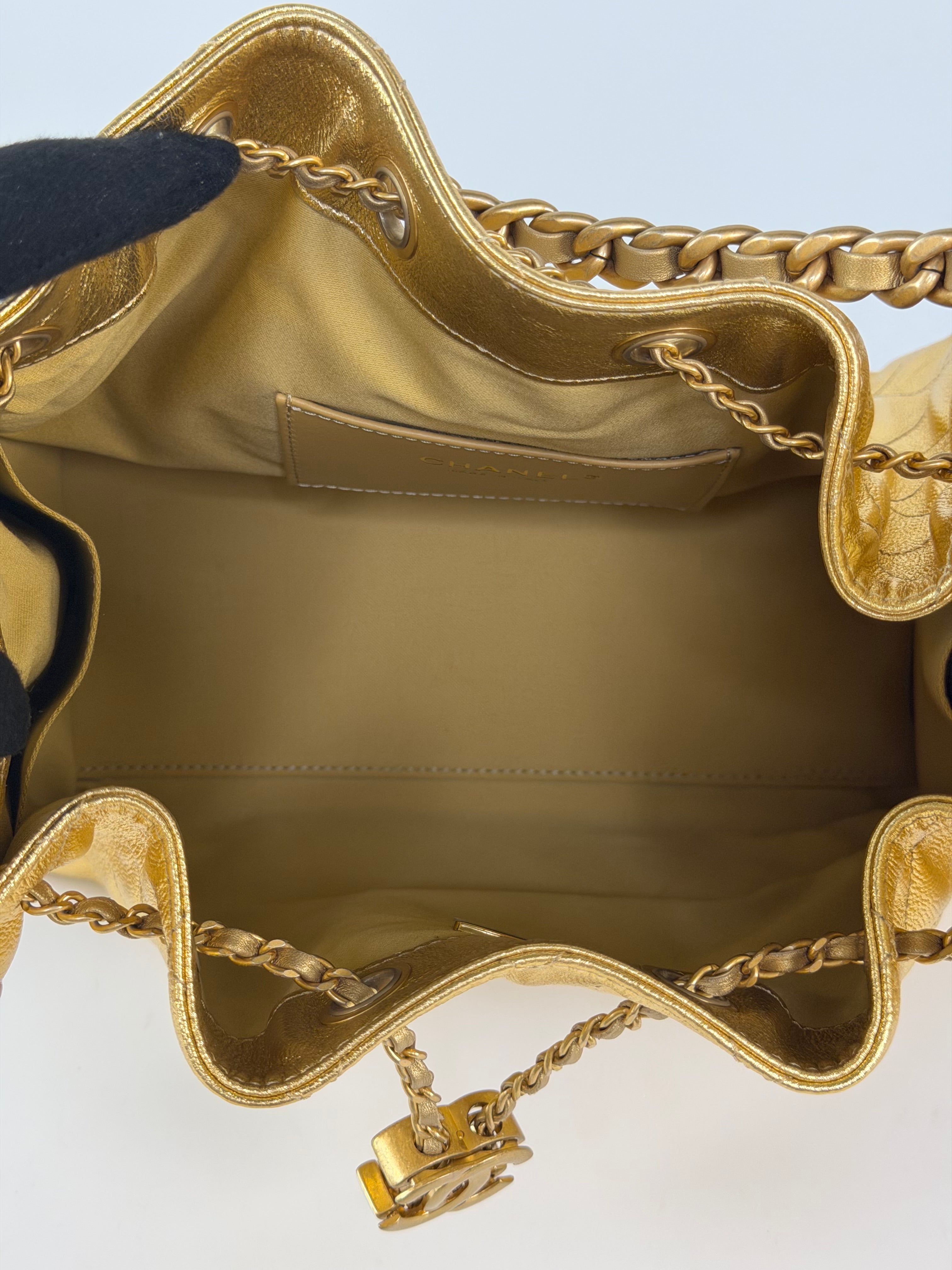 Chanel 25 Small In Gold Grained Calfskin With Gold Hardware 100% authentic and preloved in excellent condition
