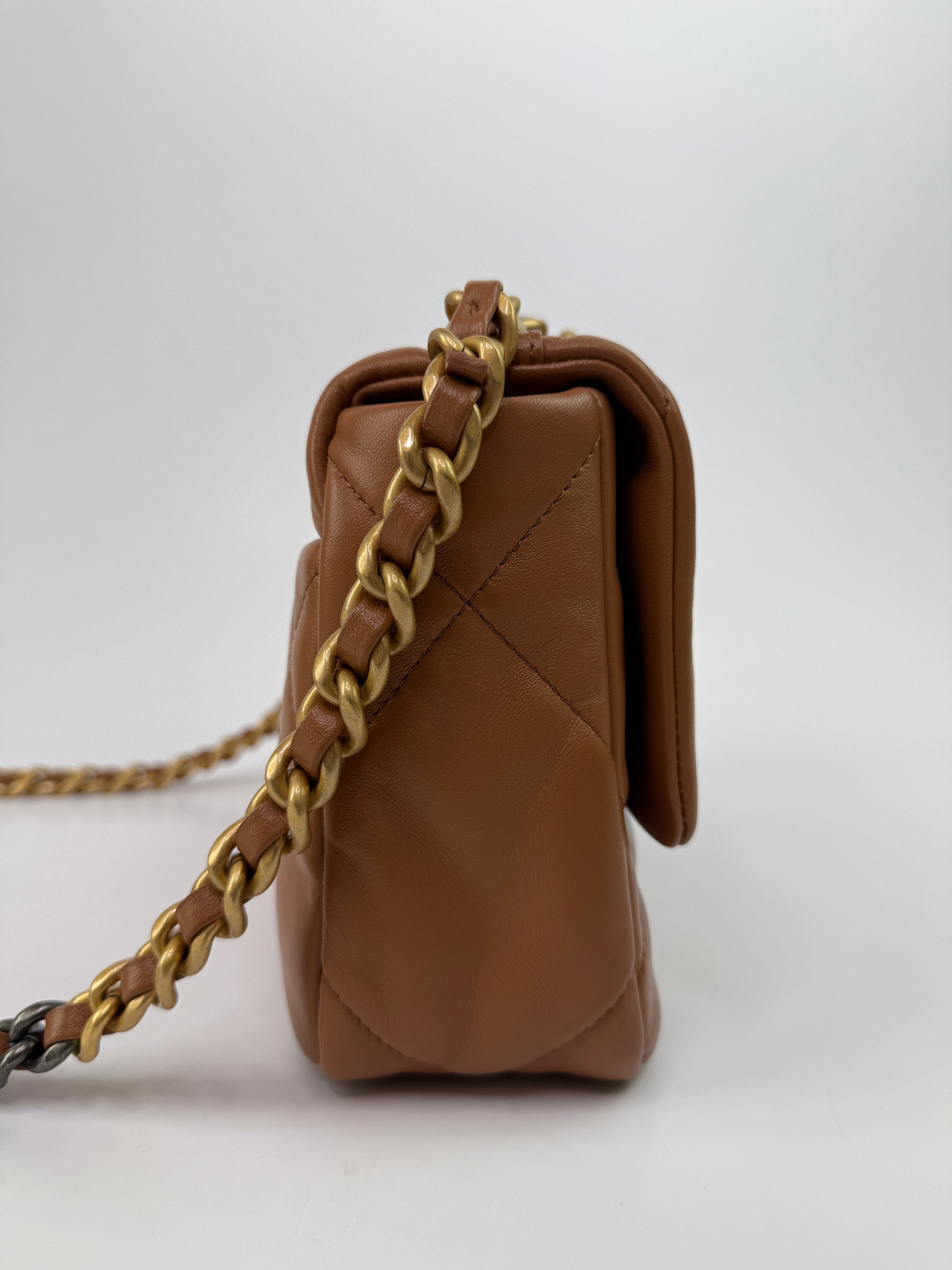 Chanel 19 Small Flap Bag In Camel Lambskin Leather