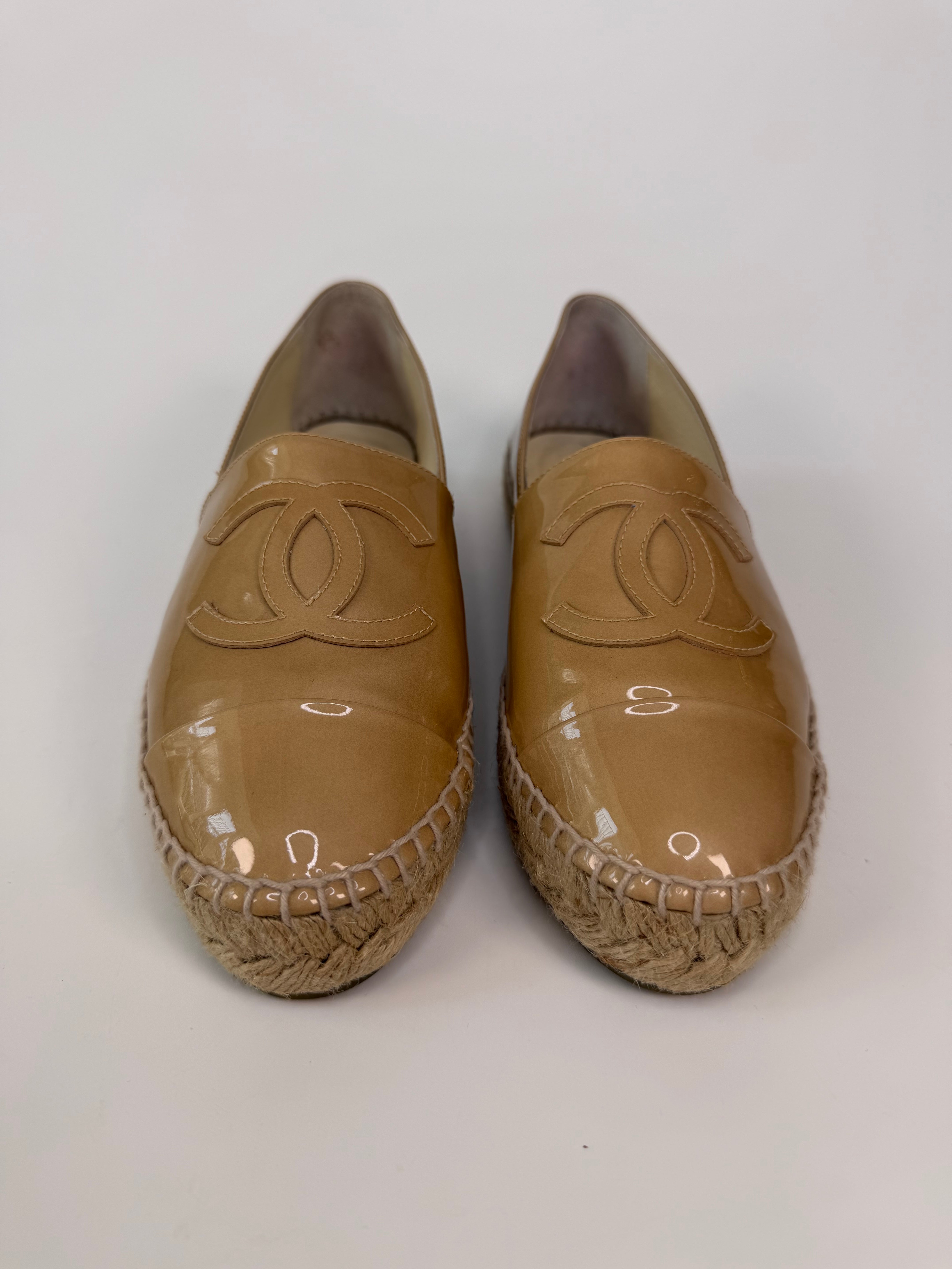 Chanel Espadrilles In Beige Patent Leather (Size 37/UK4) 100% authentic and preloved in excellent condition