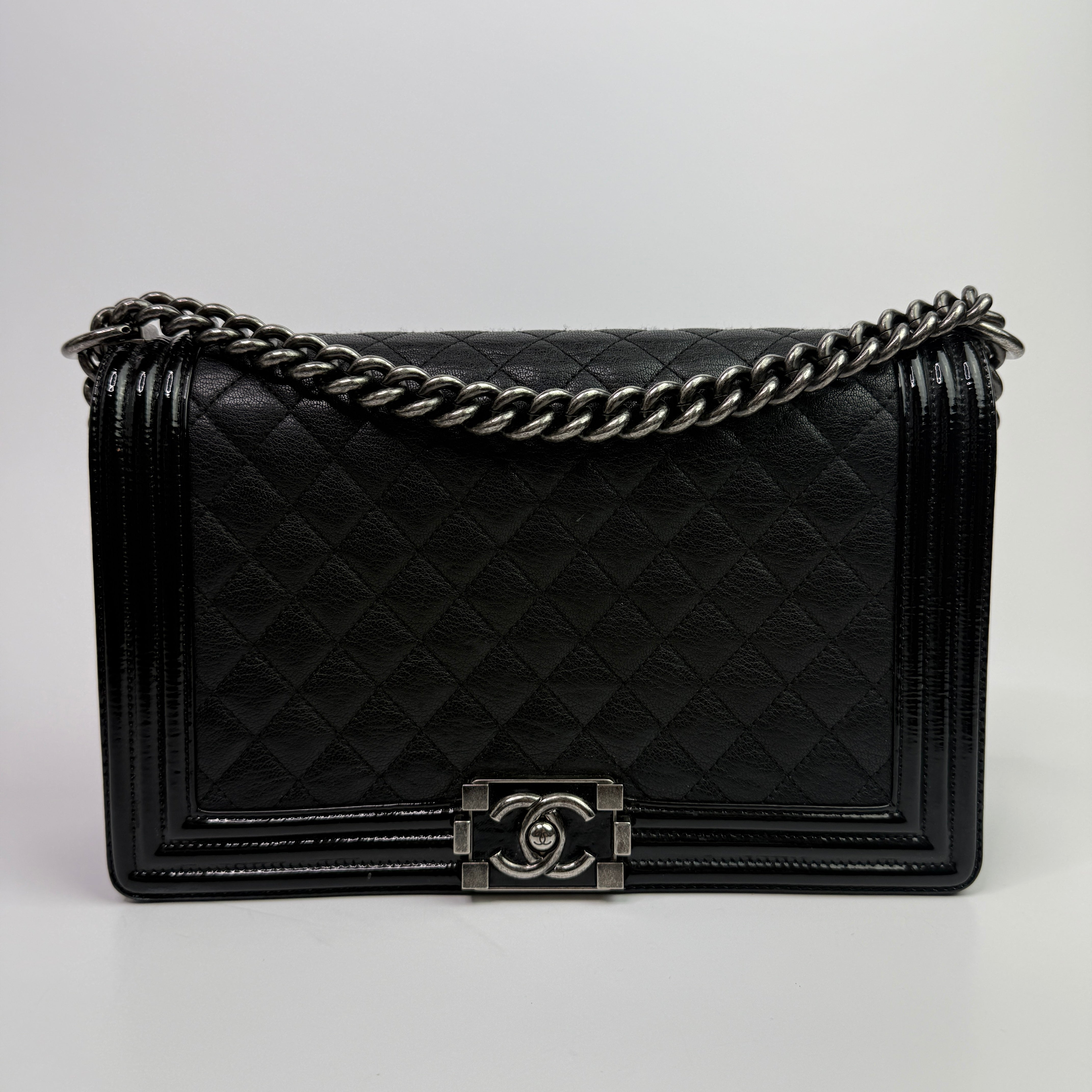 Chanel Boy Bag Large In Black Calfskin Leather With Silver Hardware
Pre Loved & Authentic 