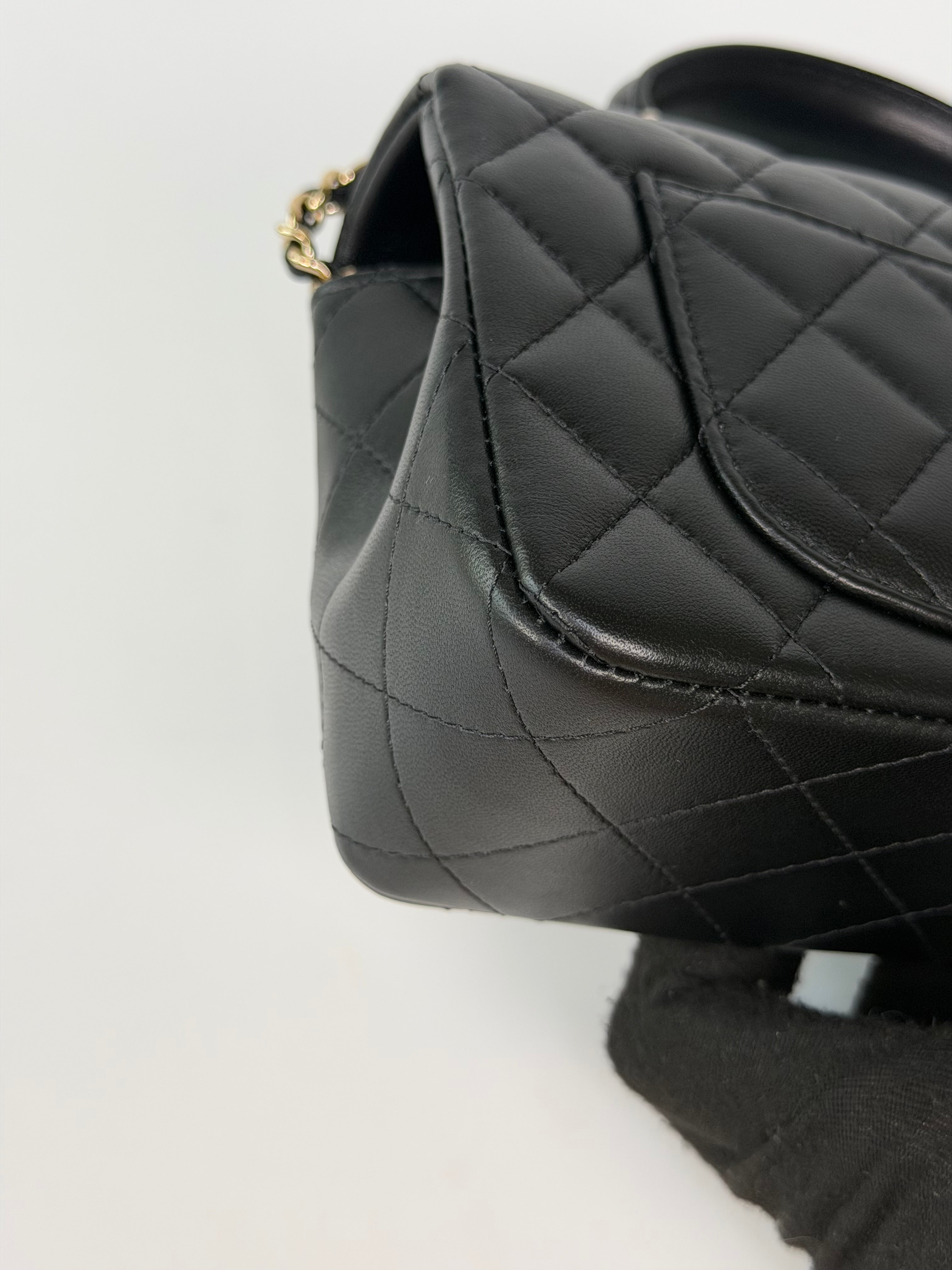 Chanel Mini Rectangle Top Handle In Black Lambskin Leather With Pale Gold Hardware