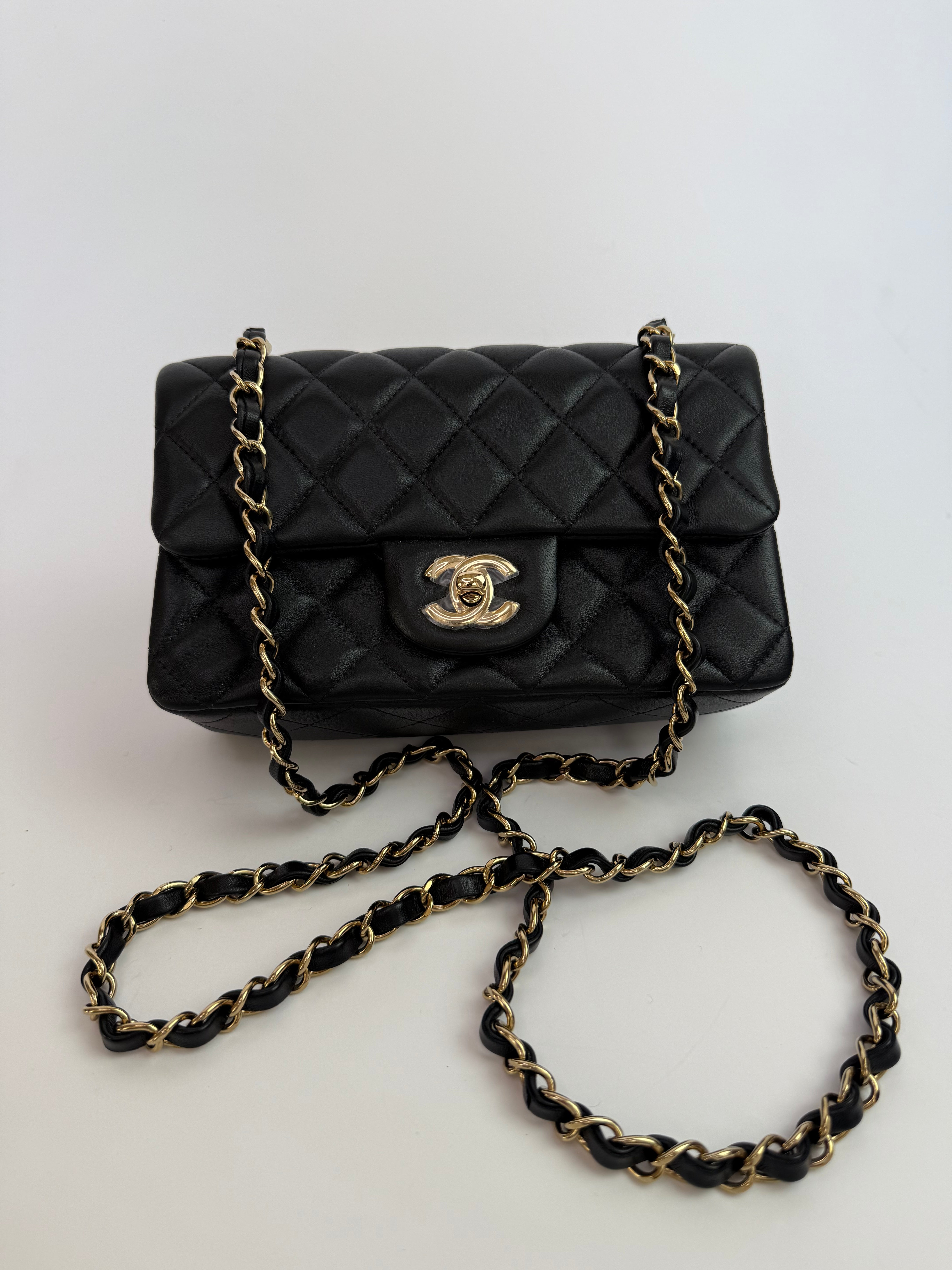 Chanel Mini Rectangle In Black Lambskin With GHW