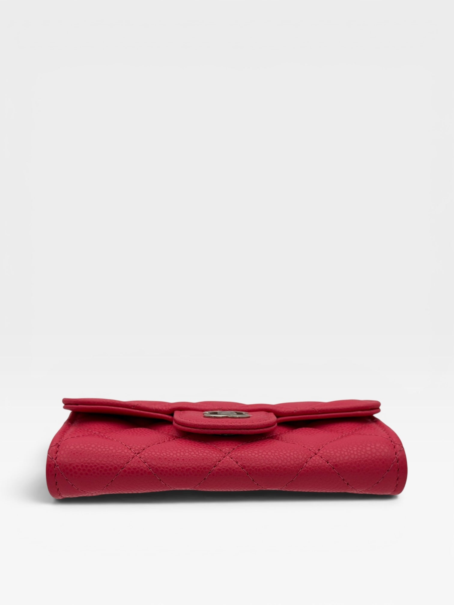 Chanel Classic Card Holder In Hot Pink Caviar Leather With Silver Hardware. Authentic and preloved in excellent condition