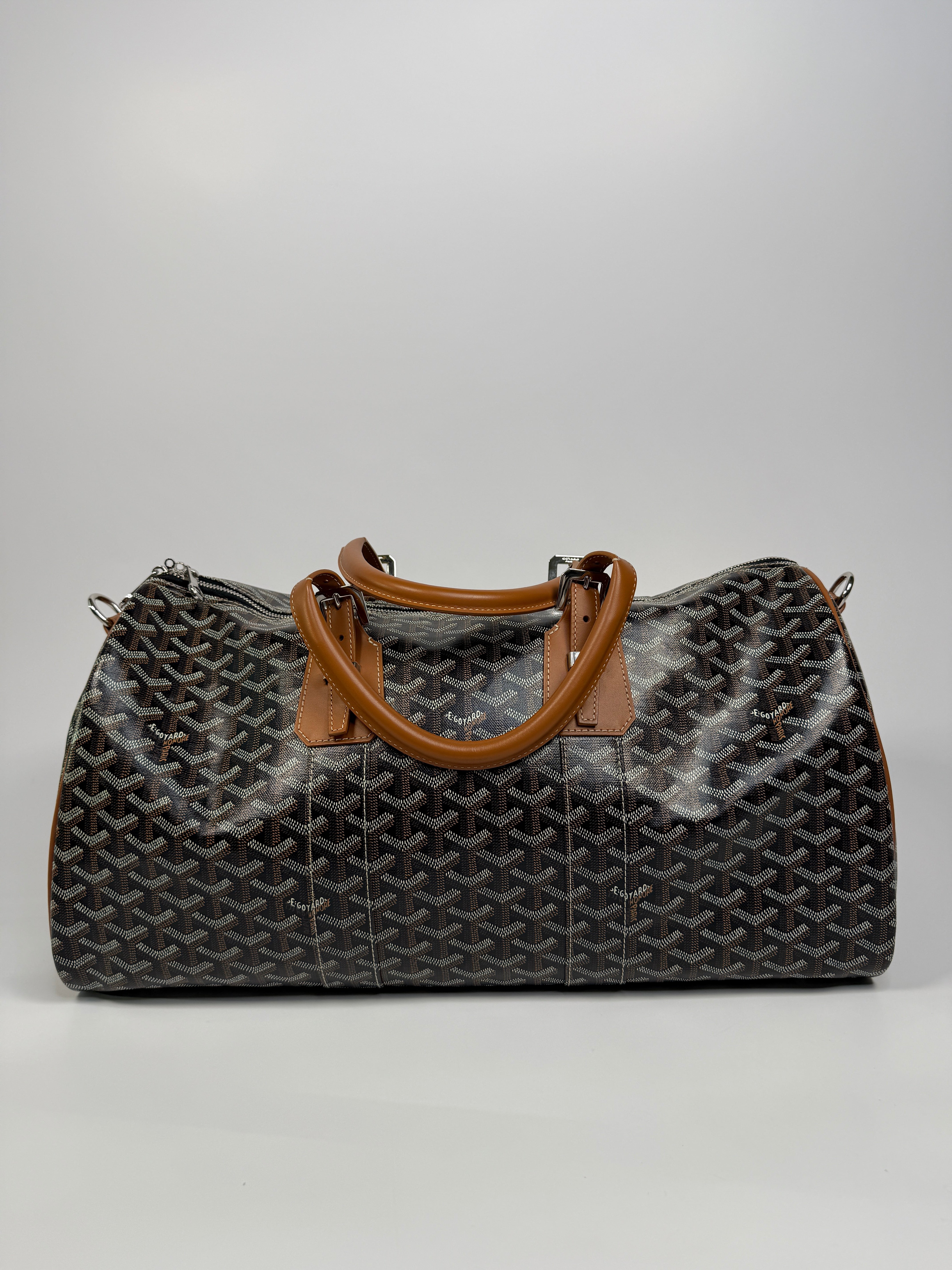Goyard Bowling 45 Travel Bag In Black and Tan. Authentic and Excellent Condition