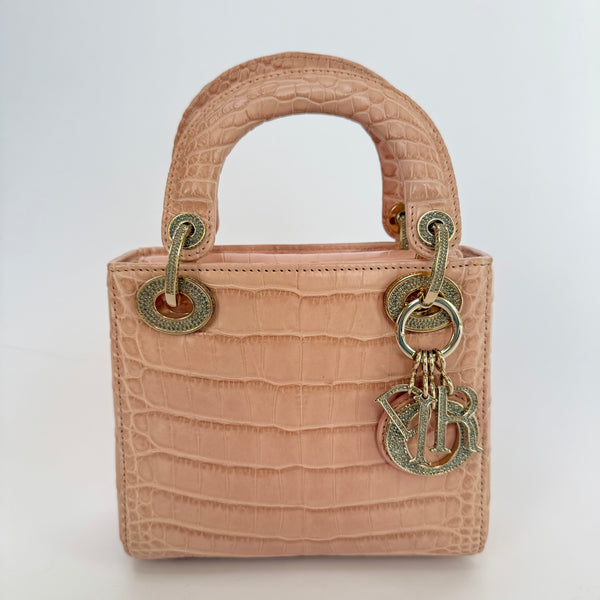 Christian Dior Mini Lady Dior In Dusty Pink Crocodile