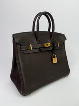 Hermès Birkin 25 Ebene Barenia Faubourg Leather With GHW