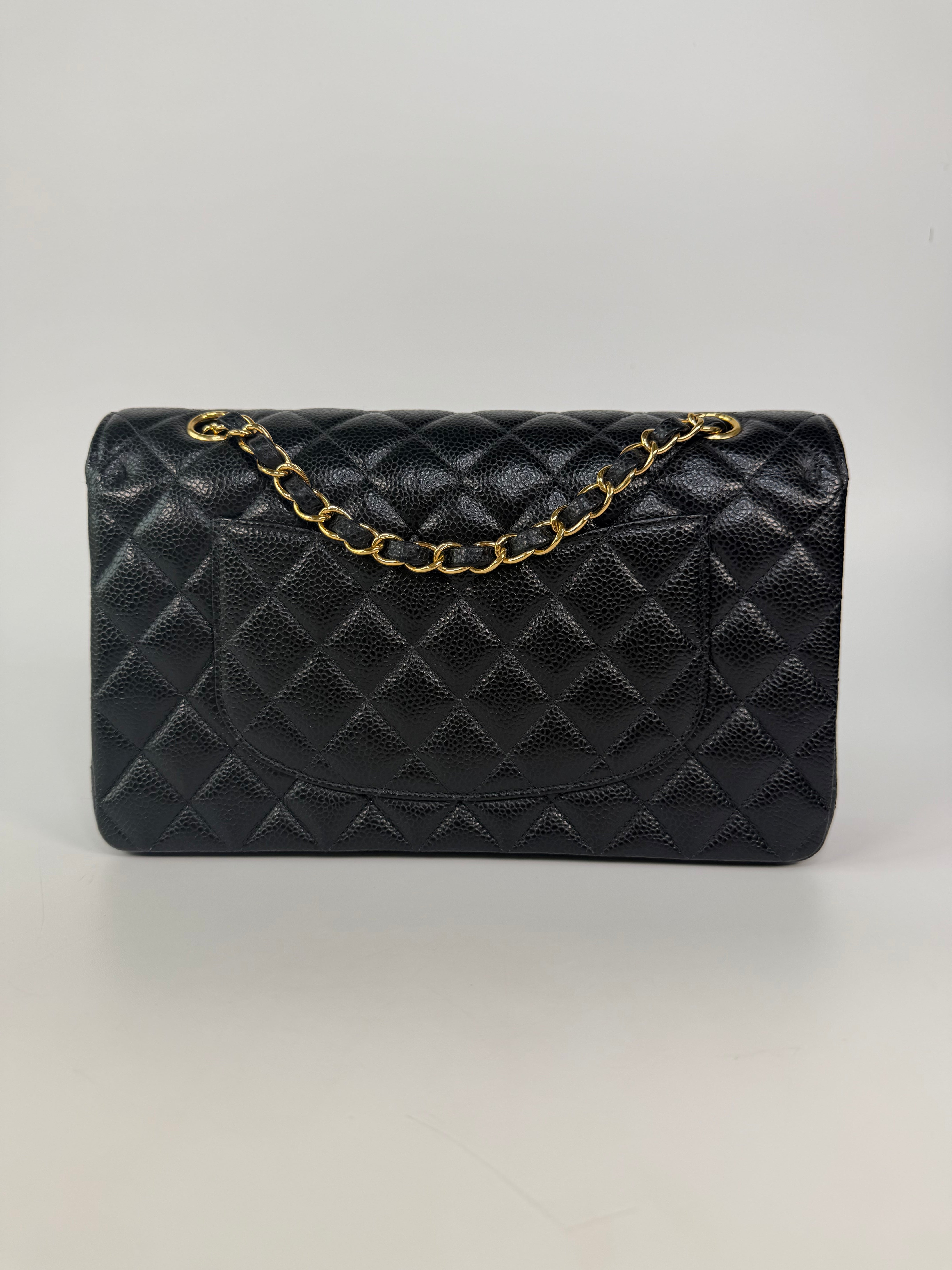 Chanel Medium Classic Double Flap In Black Caviar Leather Gold Hardware 100% authentic and preloved in excellent condition