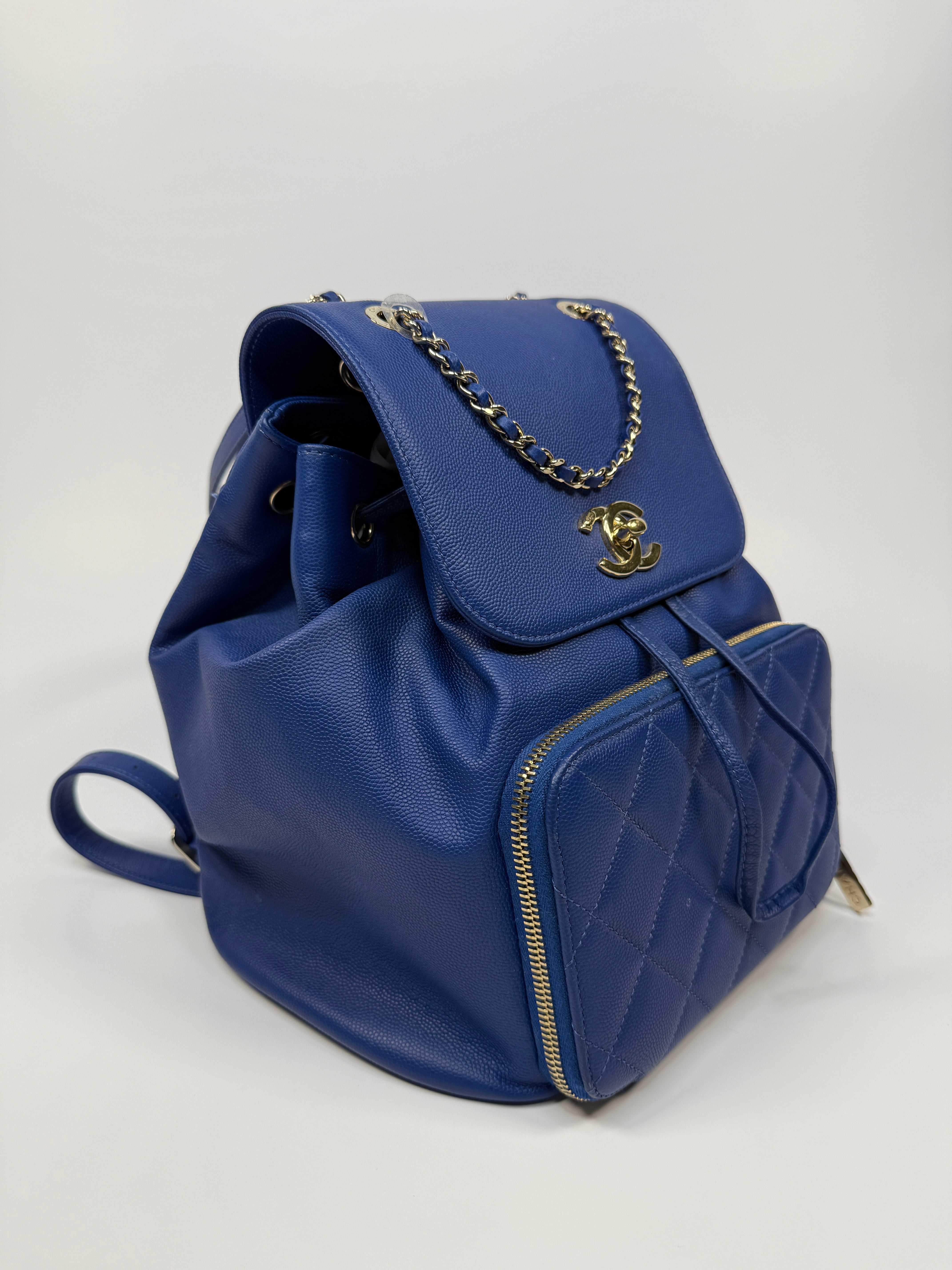 Chanel Affinity Backpack In Blue Caviar Leather With Palladium Hardware Pre Loved Authentic 