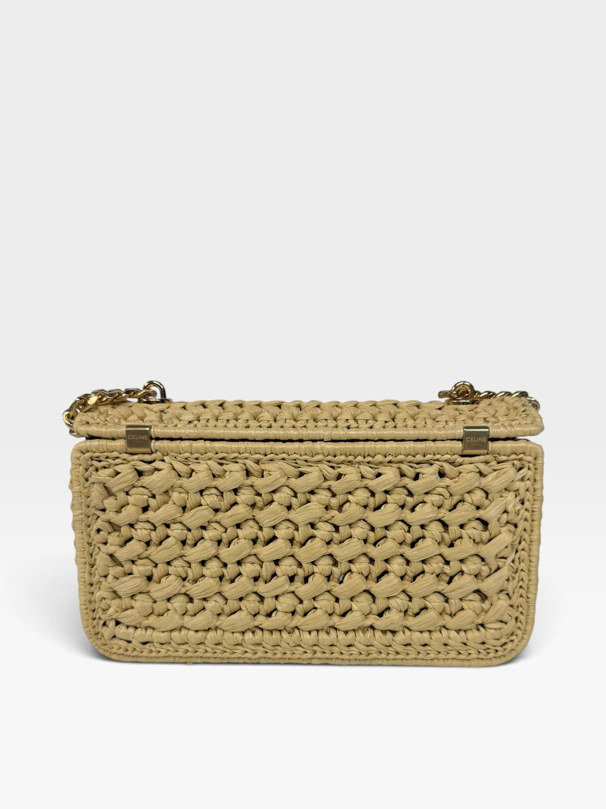 Celine Chain Shoulder Bag Claude In Natural Raffia With Gold Hardware. 100% authentic and preloved in excellent condition
