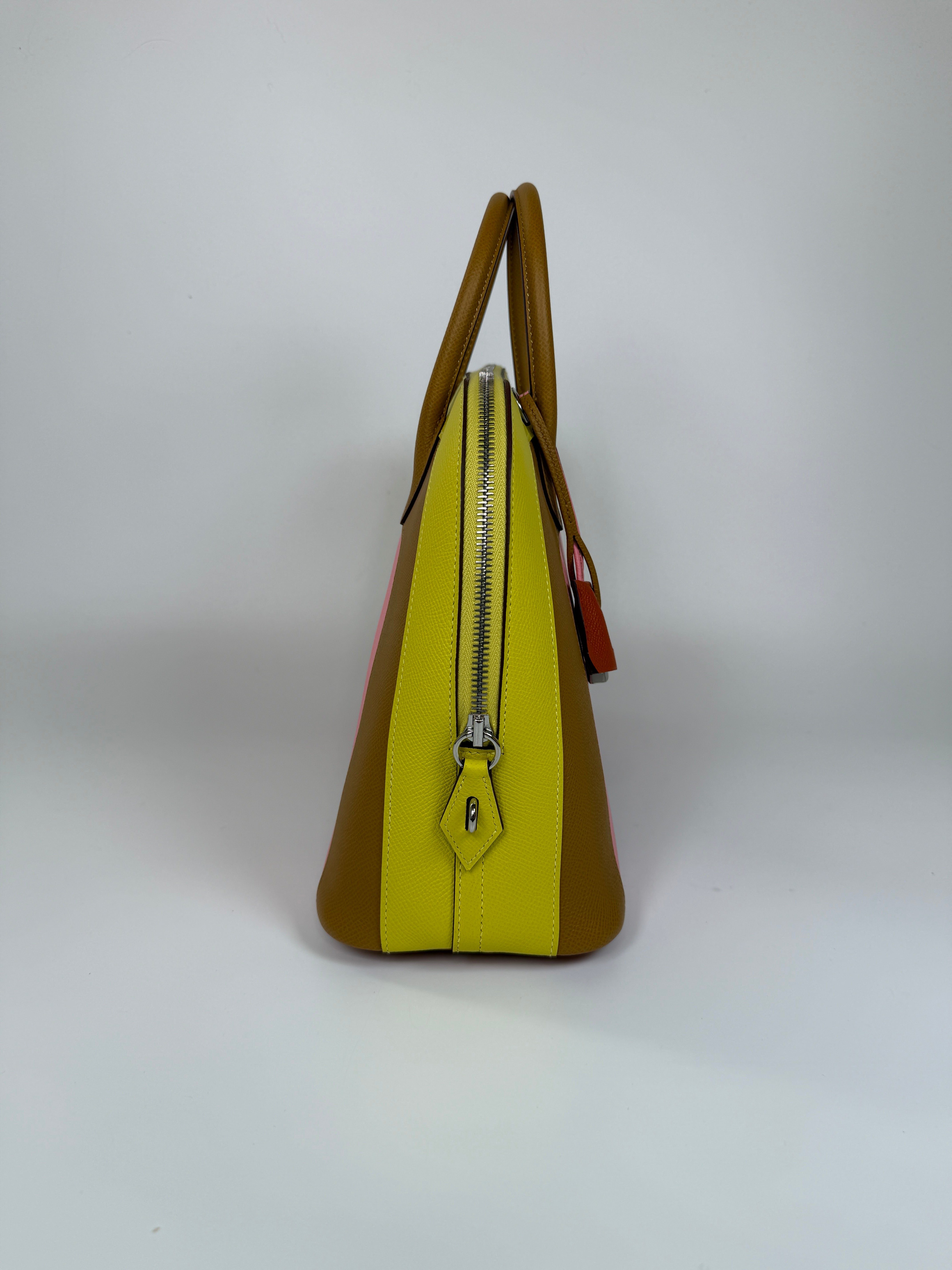 Authentic and preloved Hermès Bolide 30 Rainbow Sunrise Handbag With Palladium Hardware. 100% Authenticity Guarantee 