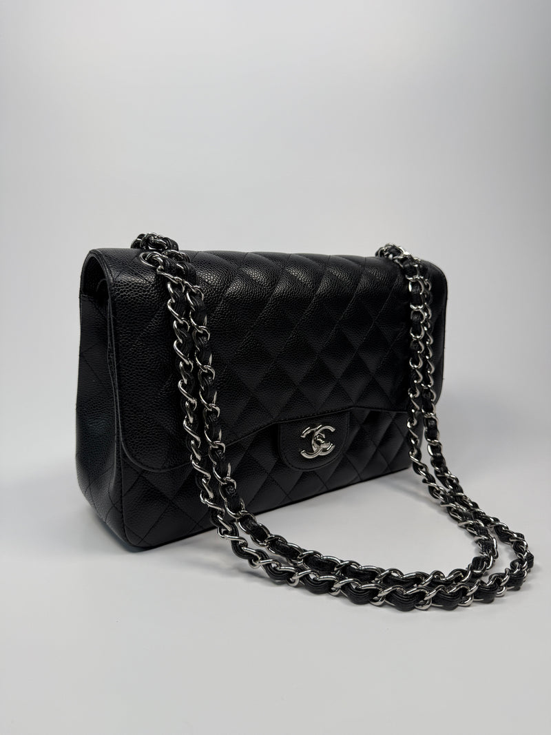 Chanel Black Caviar Leather Jumbo Classic Double Flap SHW