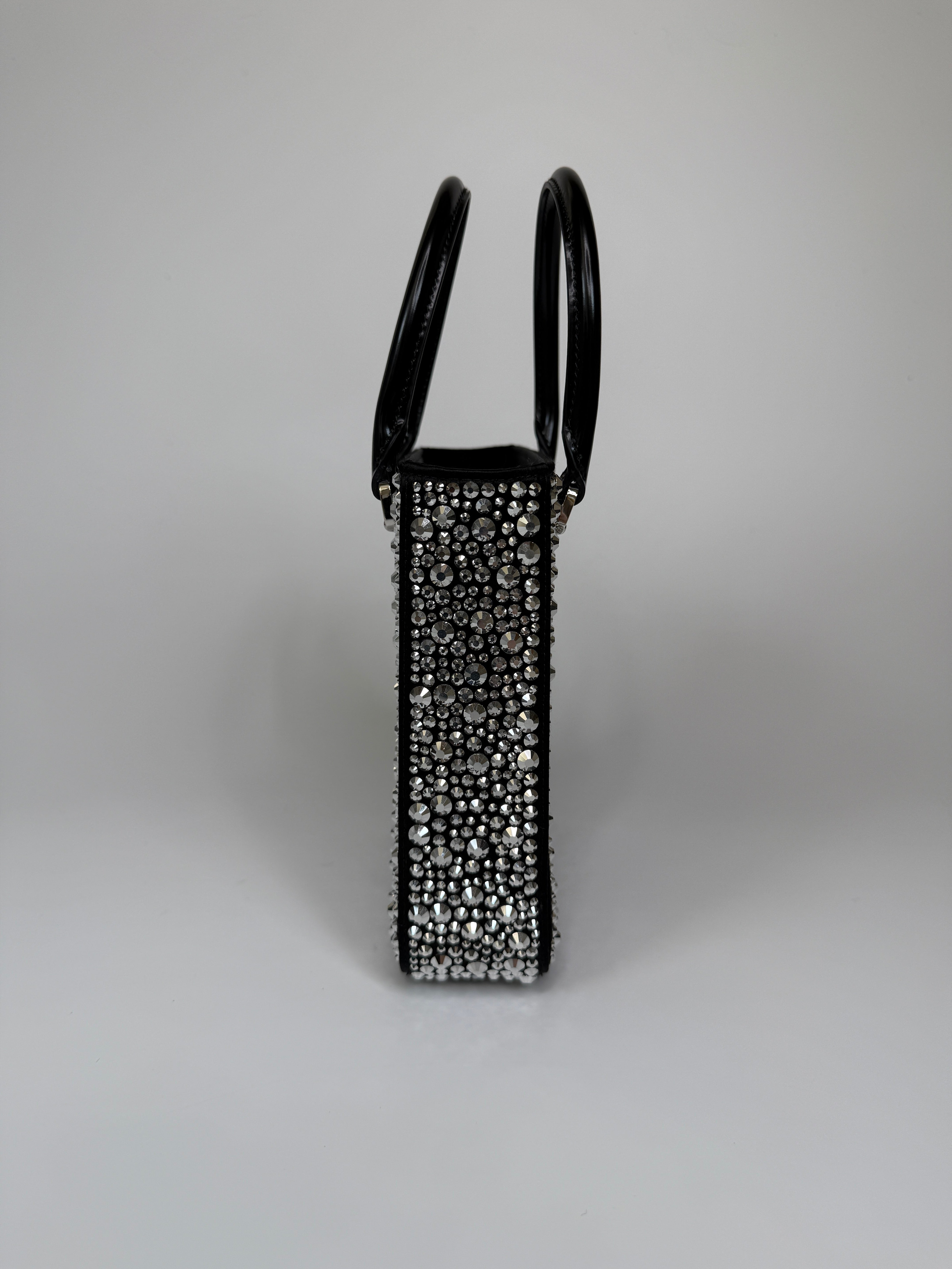 Prada Mini Tote In Black Crystal Leather With Silver Hardware Excellent Condition. 100% Authenticity guarantee. 