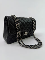 Chanel Small Classic Double Flap In Black Lambskin Leather With SHW