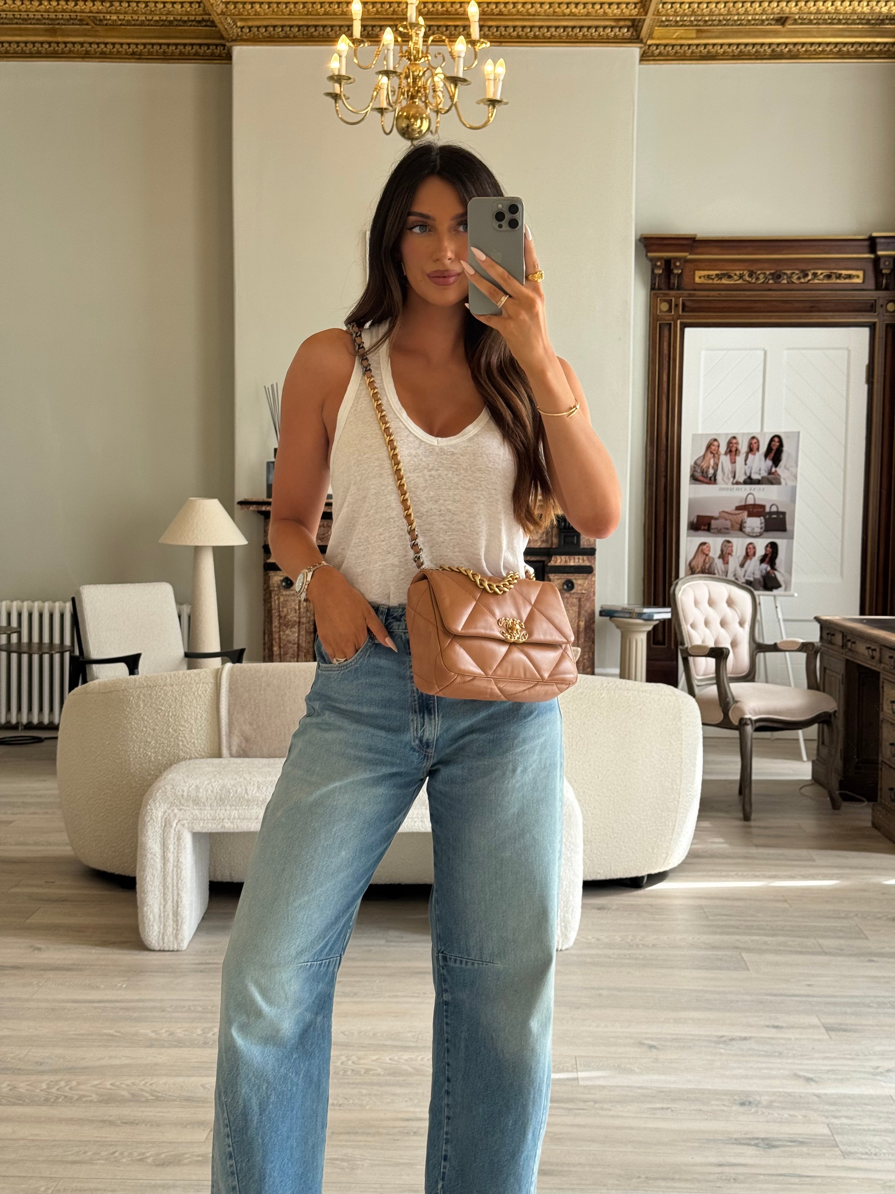 Chanel 19 Small Flap Bag In Camel Lambskin Leather