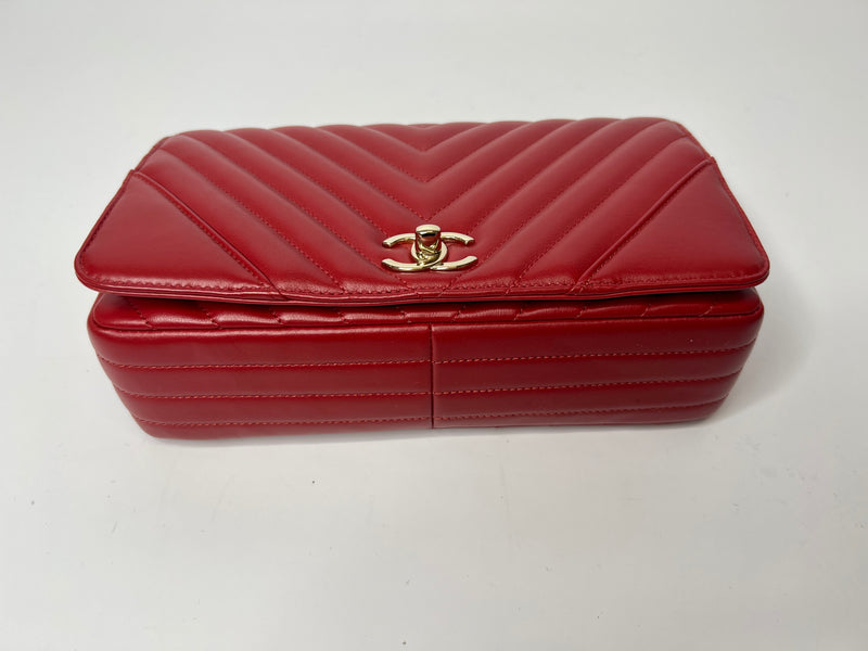 Chanel Red Chevron Single Flap Bag