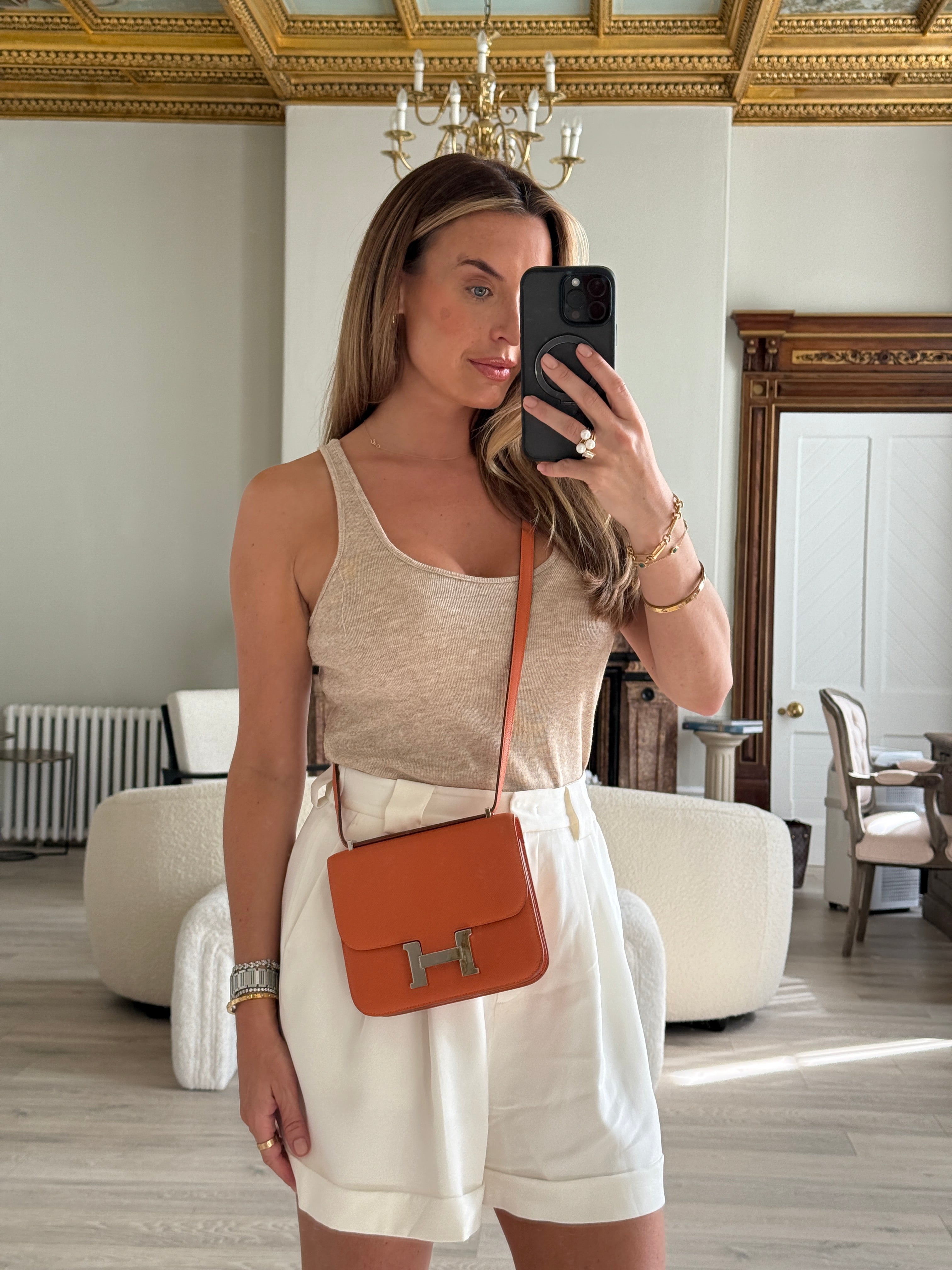 Authentic Pre Loved Hermès Constance 18 In Orange Epsom Leather With Palladium Hardware Very Good Condition