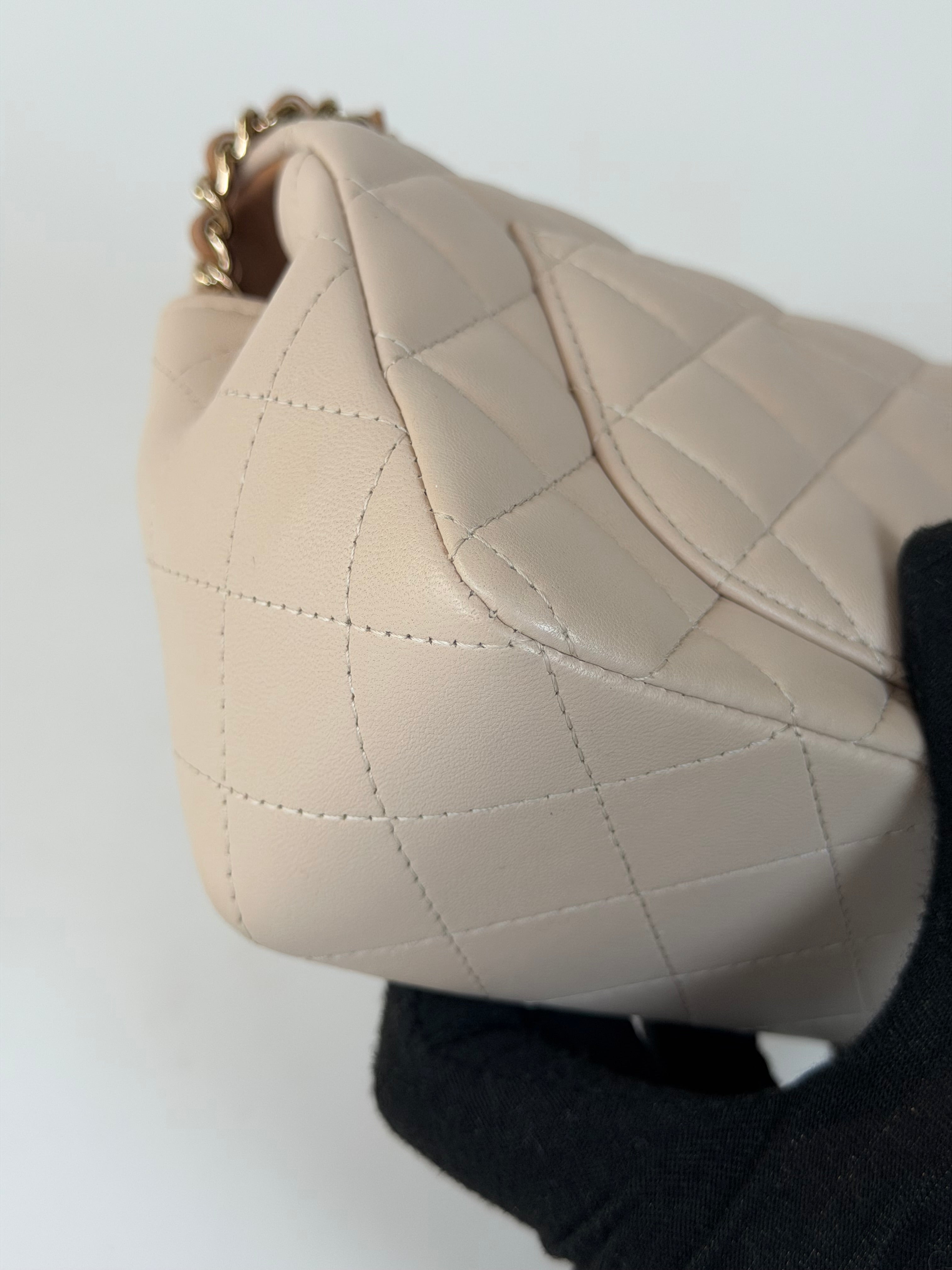 Chanel Mini Rectangle Top Handle Light Beige Lambskin Pale Gold Hardware in excellent condition 100% authentic and preloved