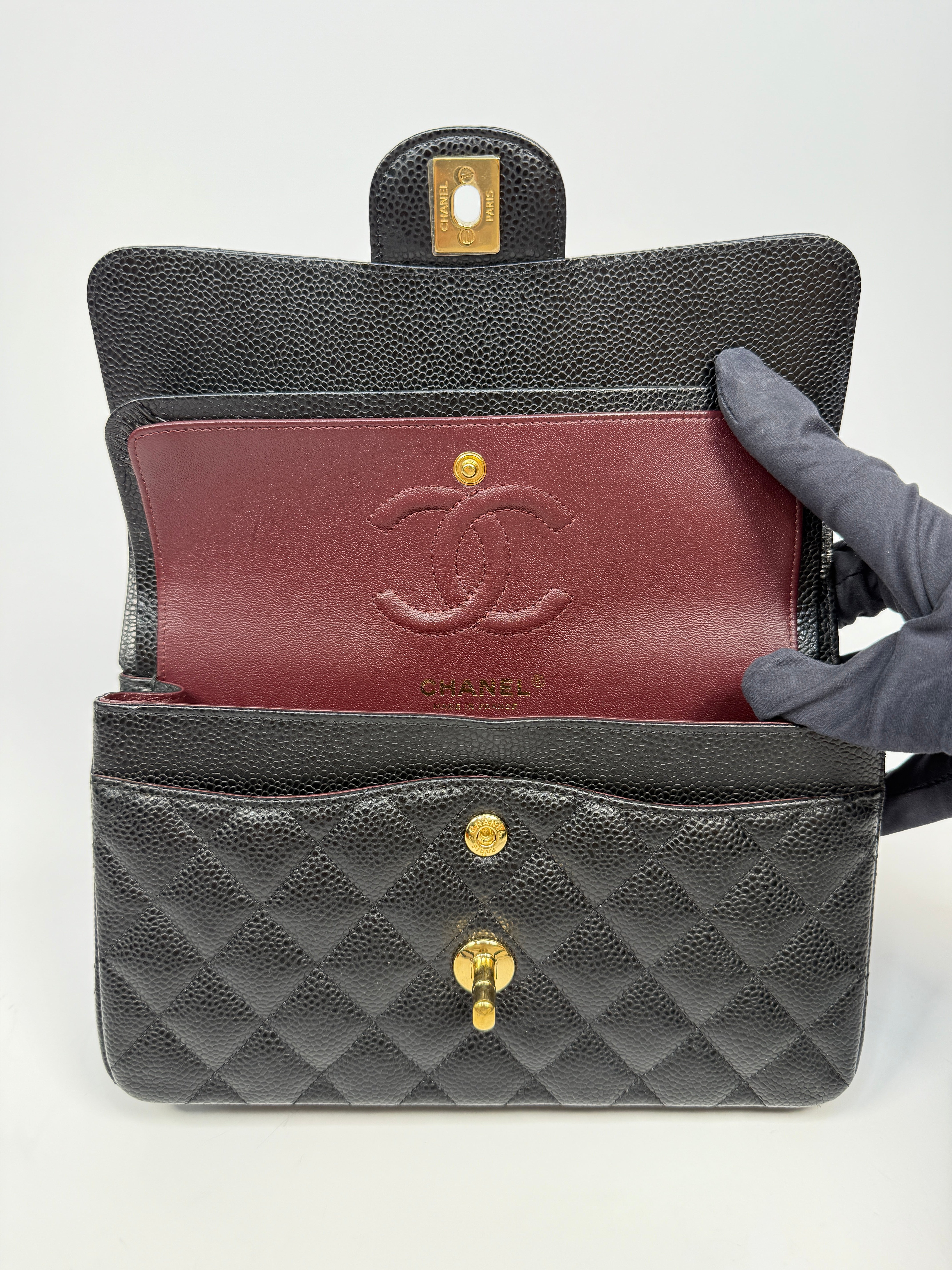 Chanel Small Classic Double Flap In Black Caviar Leather With GHW