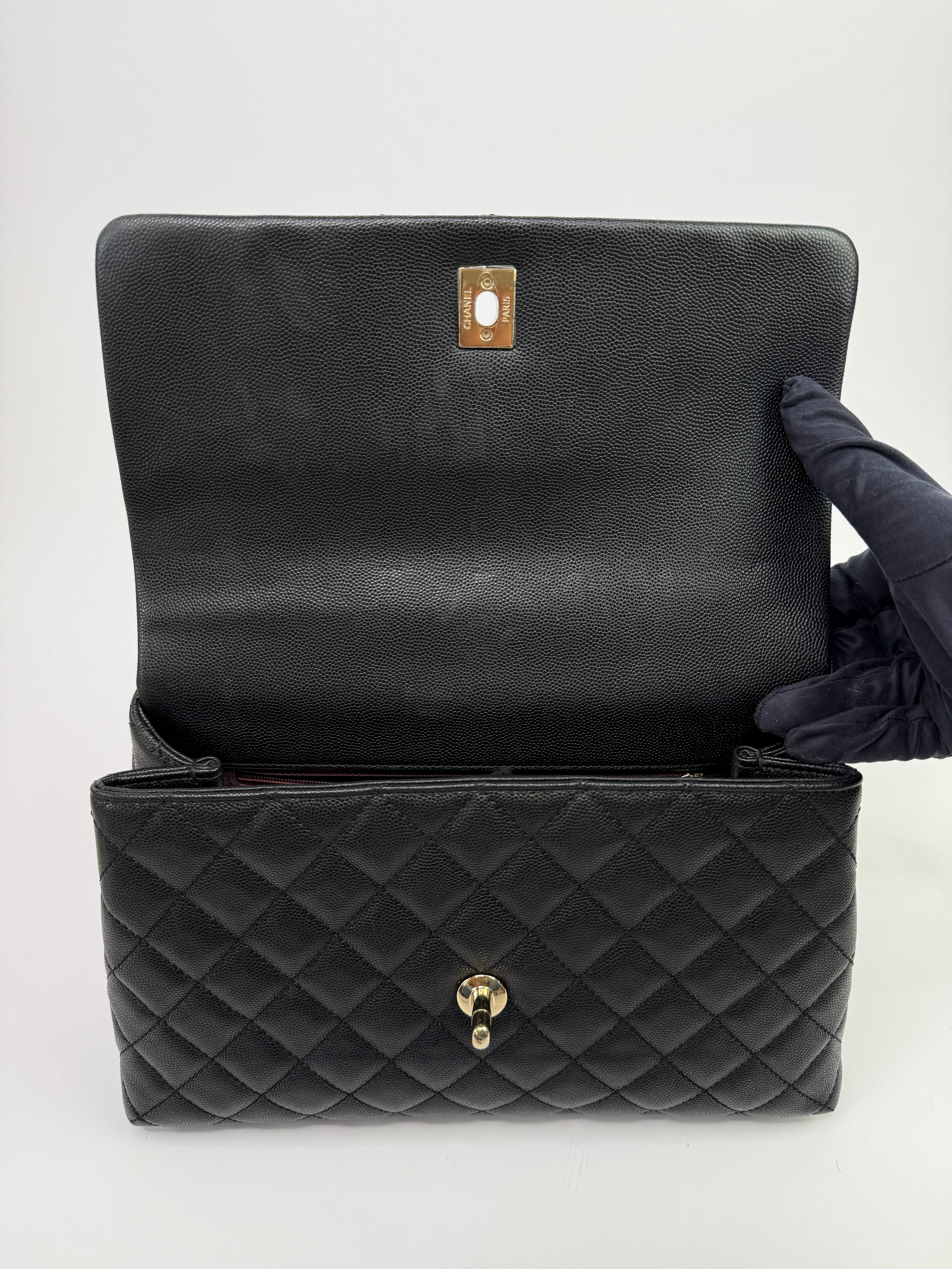 Chanel Coco Medium Top Handle In Black Caviar Leather With PGHW