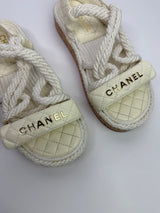 Chanel Ivory Cord And Lambskin Sandals (Size 38/UK5)