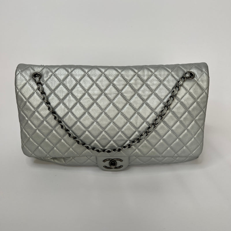 Chanel Airline XXL Classic Flap In Silver Calfskin