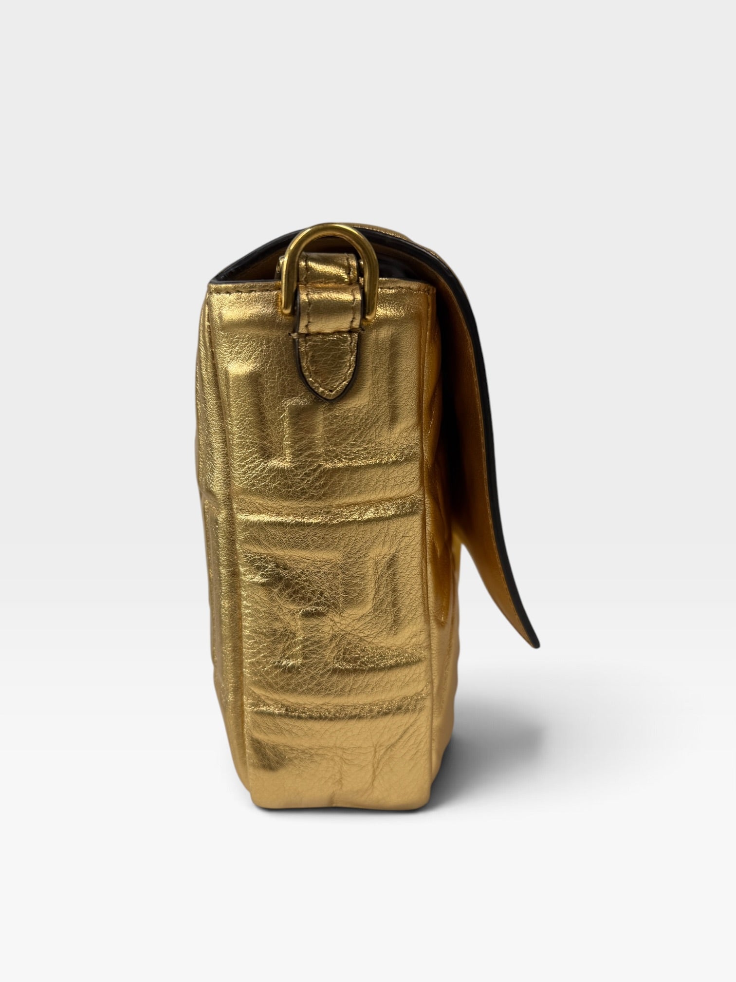 Fendi Large Baguette In Gold Leather Monogram With Gold Hardware. 100% authentic and preloved in excellent condition
