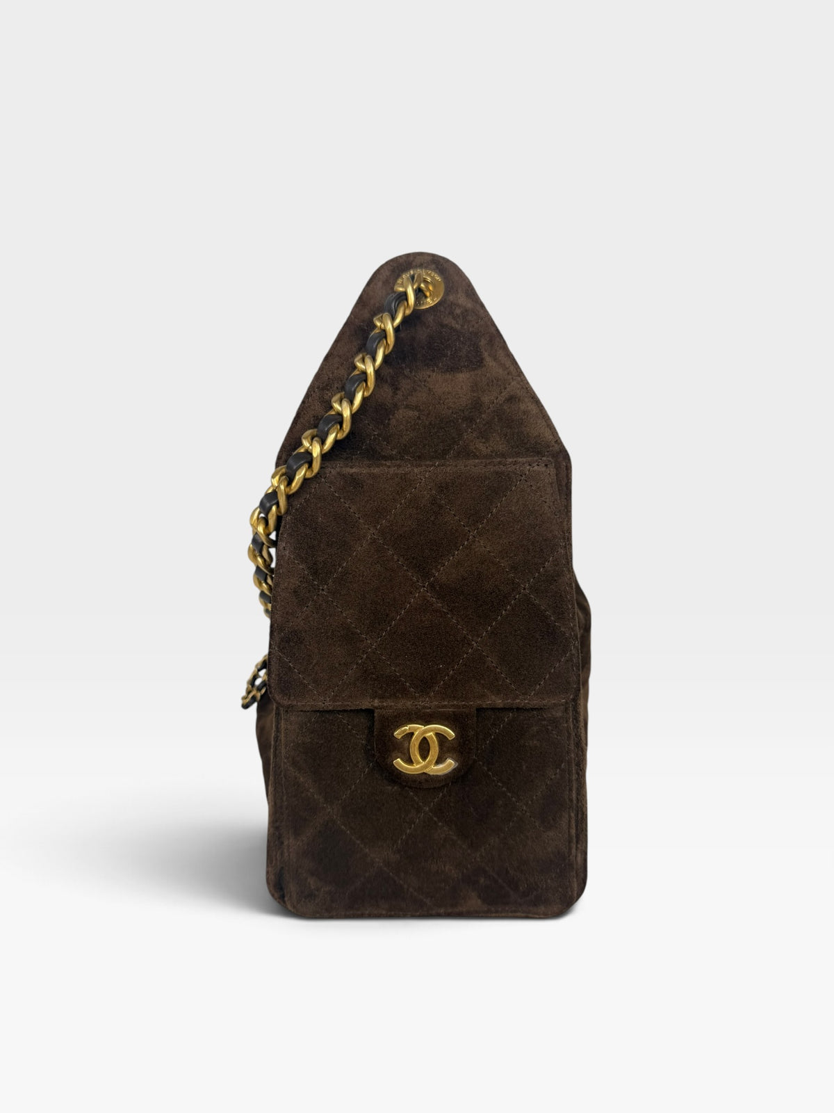 Chanel 25 Small In Brown Suede With Gold Hardware. 100% authentic and preloved in excellent condition