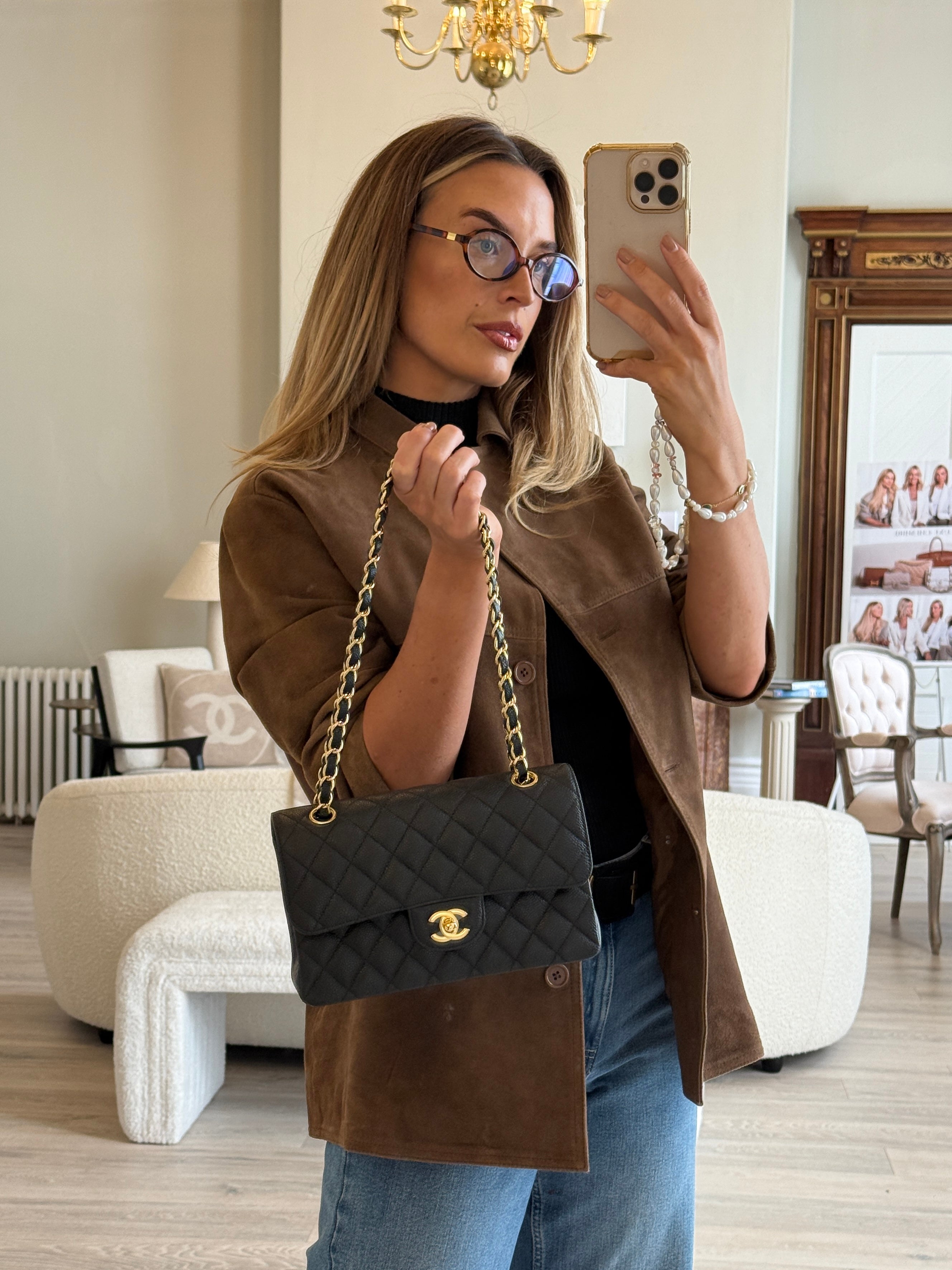 Chanel Small Classic Double Flap In Black Caviar Leather With GHW