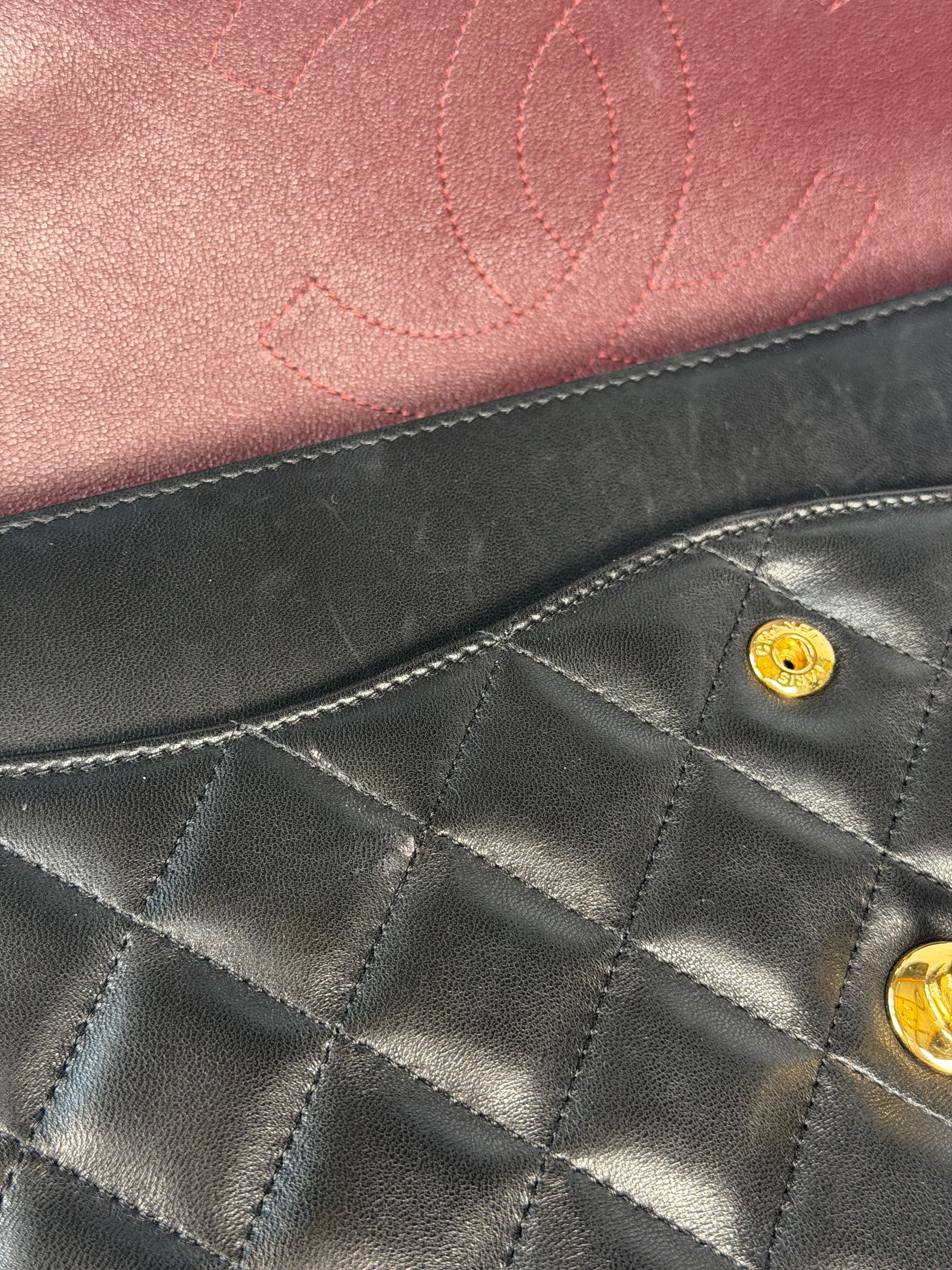 Chanel Black Lambskin Leather Jumbo Classic Double Flap Gold Hardware