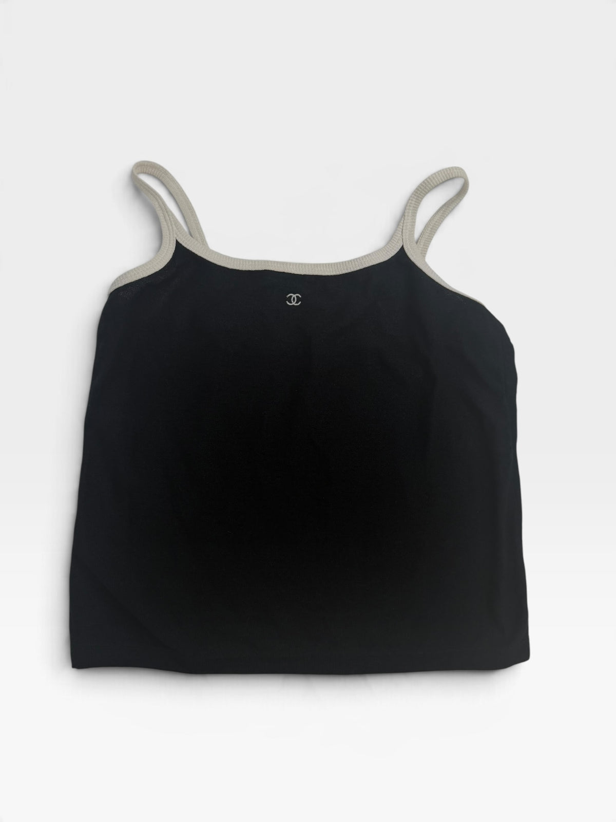 Chanel Logo Camisole In Black & White Knit (Size 36/UK8). 100% authentic and pre loved in excellent condition. 