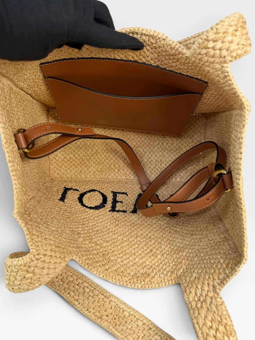 Loewe Medium Font Tote In Natural Raffia With Gold Hardware. Authentic and preloved in excellent condition. Insured next day delivery. Verified by Luxe Cheshire