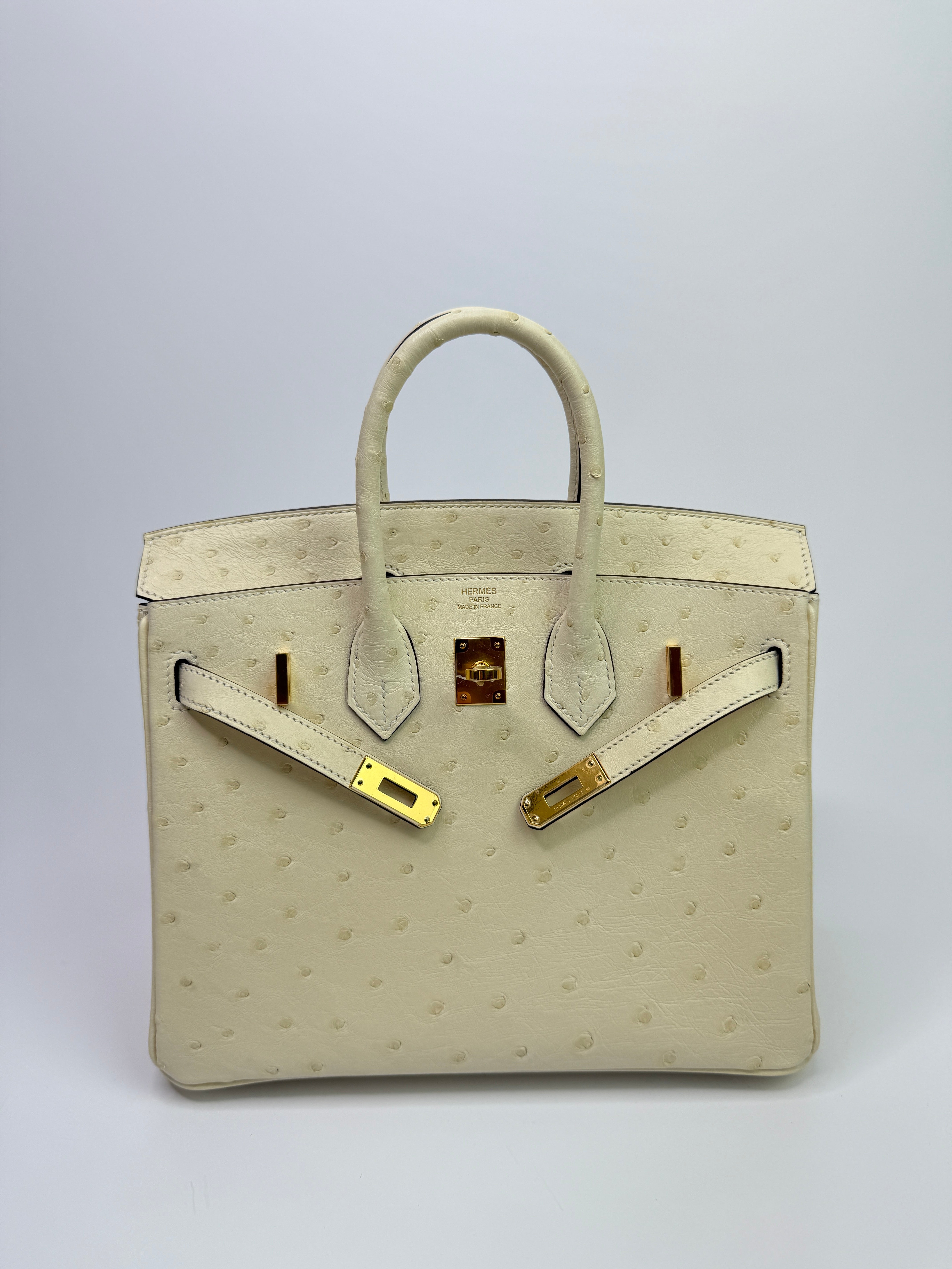 Hermès Birkin 25 In Nata Ostrich With Gold Hardware