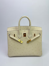 Hermès Birkin 25 In Nata Ostrich With Gold Hardware