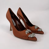 Monolo Blahnik  Hangisi 90 Brown satin pumps (Size 39/UK6)