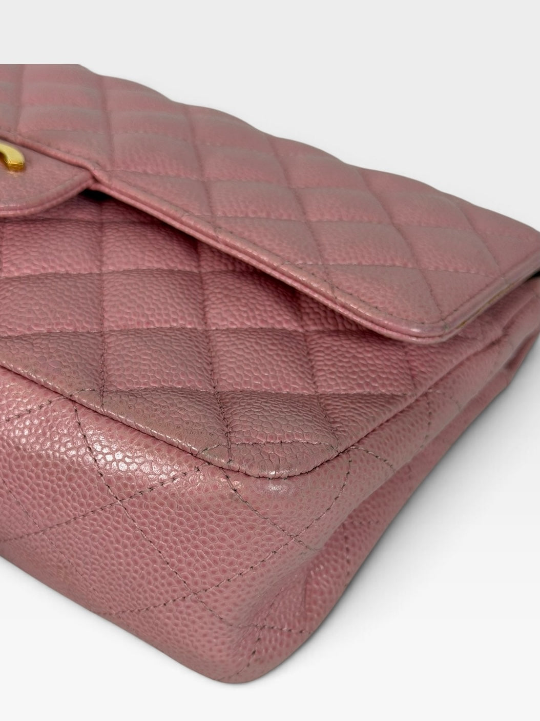 Chanel Vintage Medium Classic Double Flap In Pink Caviar Leather With 24Kt Gold Hardware 100% authentic and preloved in excellent condition