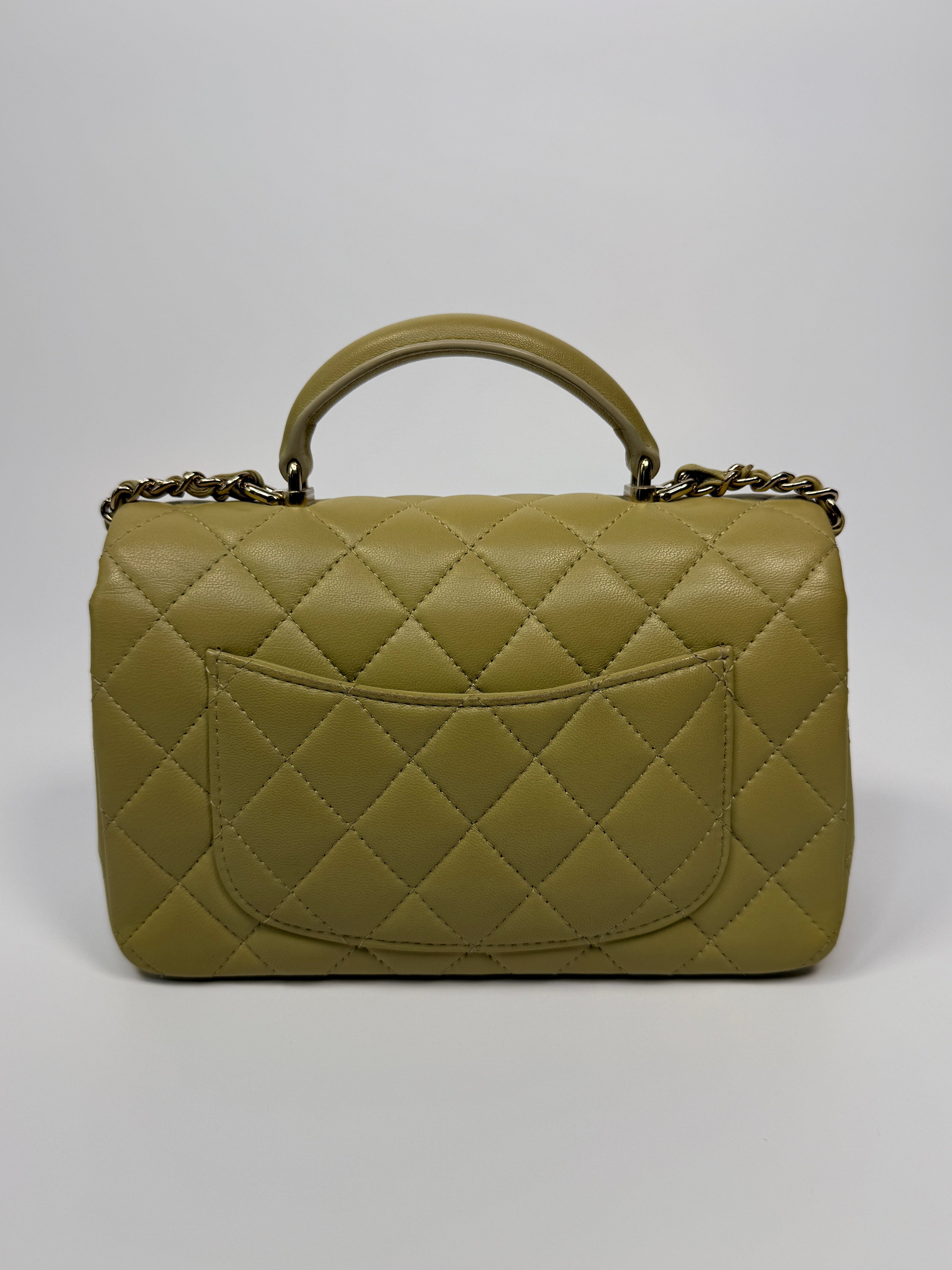 Chanel Mini Rectangle Flap Bag In Pistachio Green Lambskin With GHW