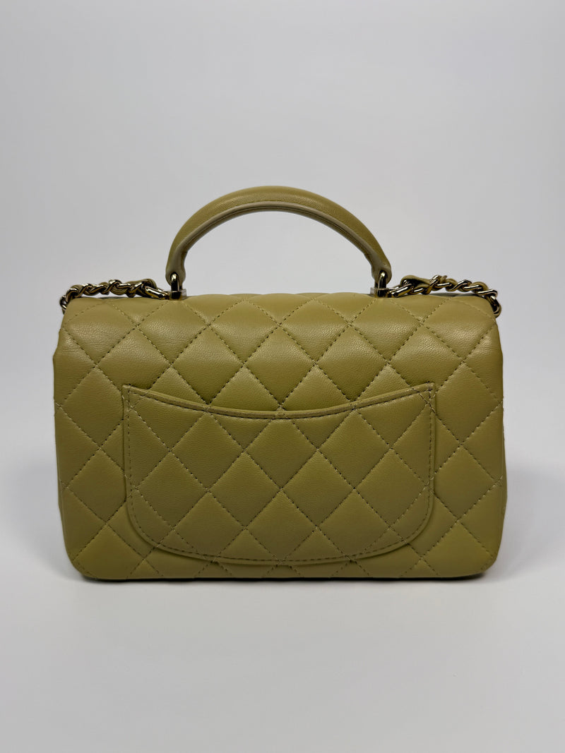 Chanel Mini Rectangle Flap Bag In Pistachio Green Lambskin With GHW