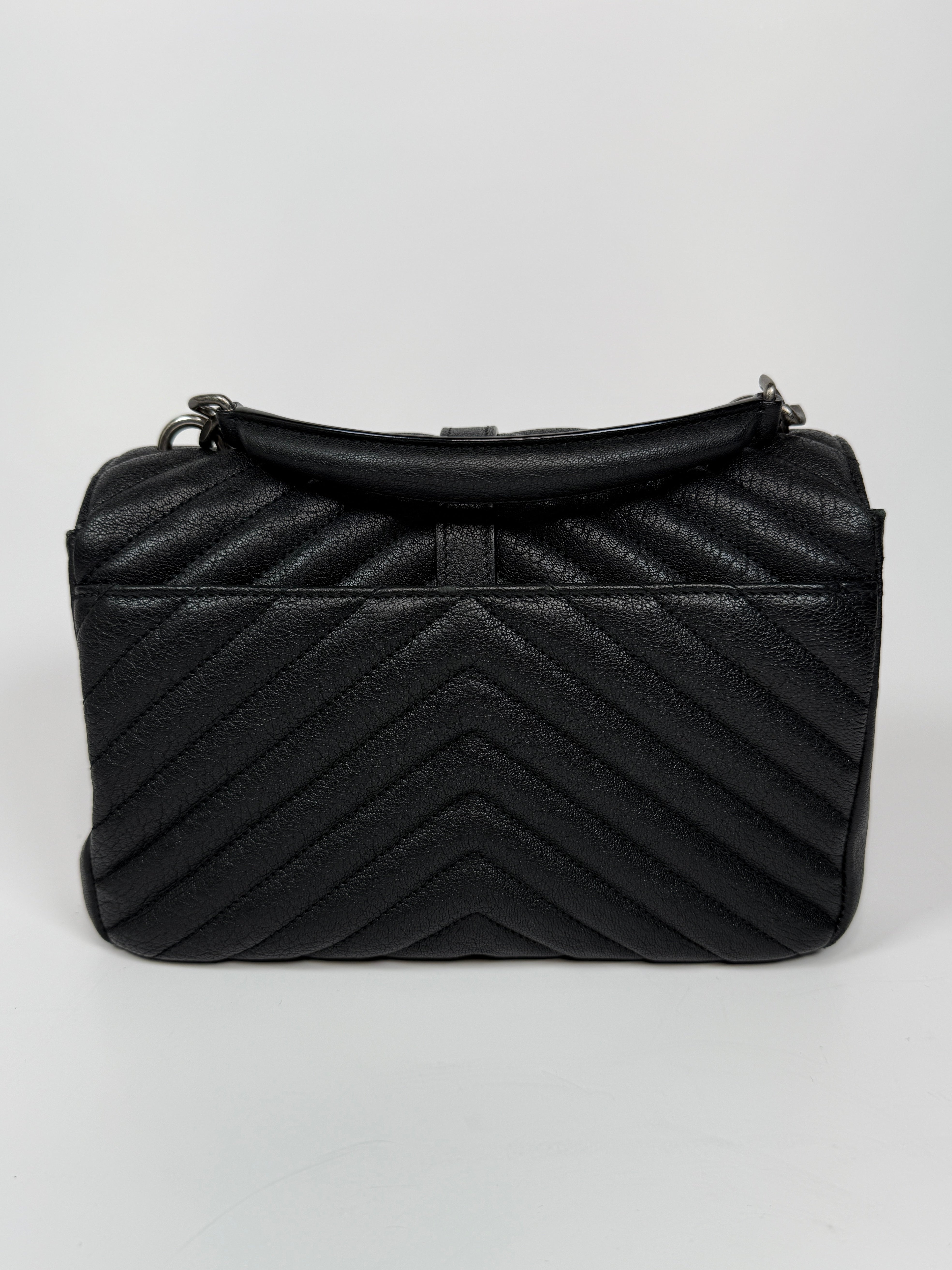 Saint Laurent Medium Black leather College Bag With Silver Hardware. Very Good Authentic and preloved condition. 
