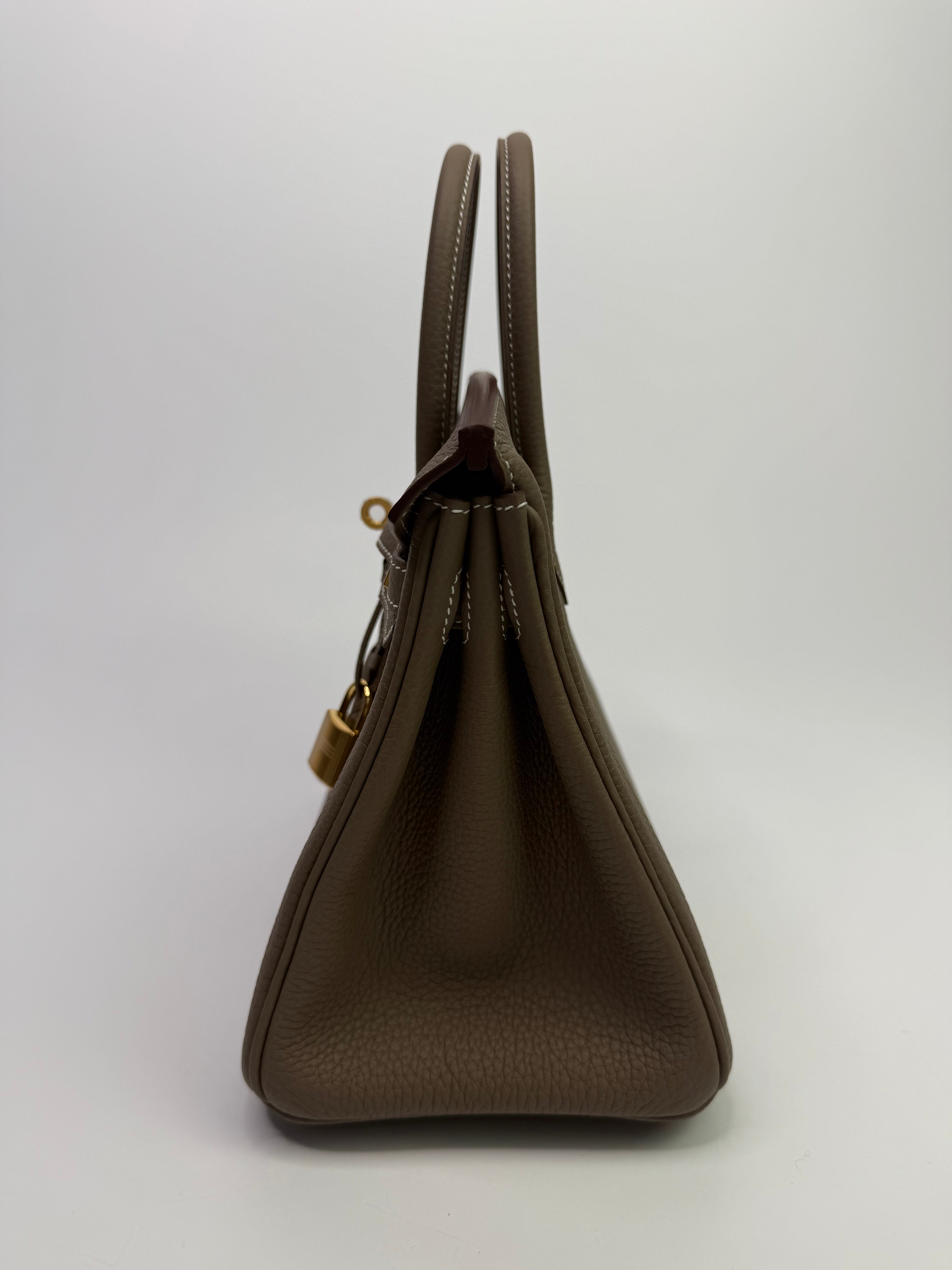 Authentic Pre Loved Hermès Birkin 25 Retourne Etoupe Togo Leather With Gold Hardware New & Unused Condition