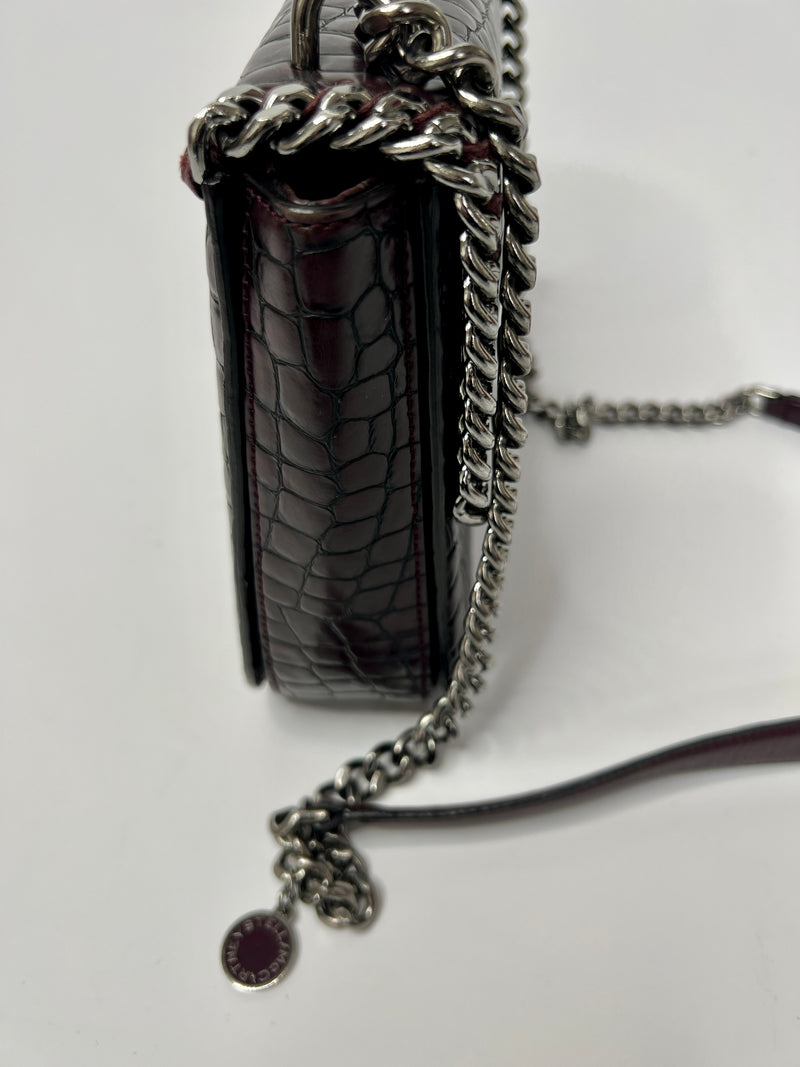 Stella McCartney Brown Croc Embossed Box Shoulder Bag